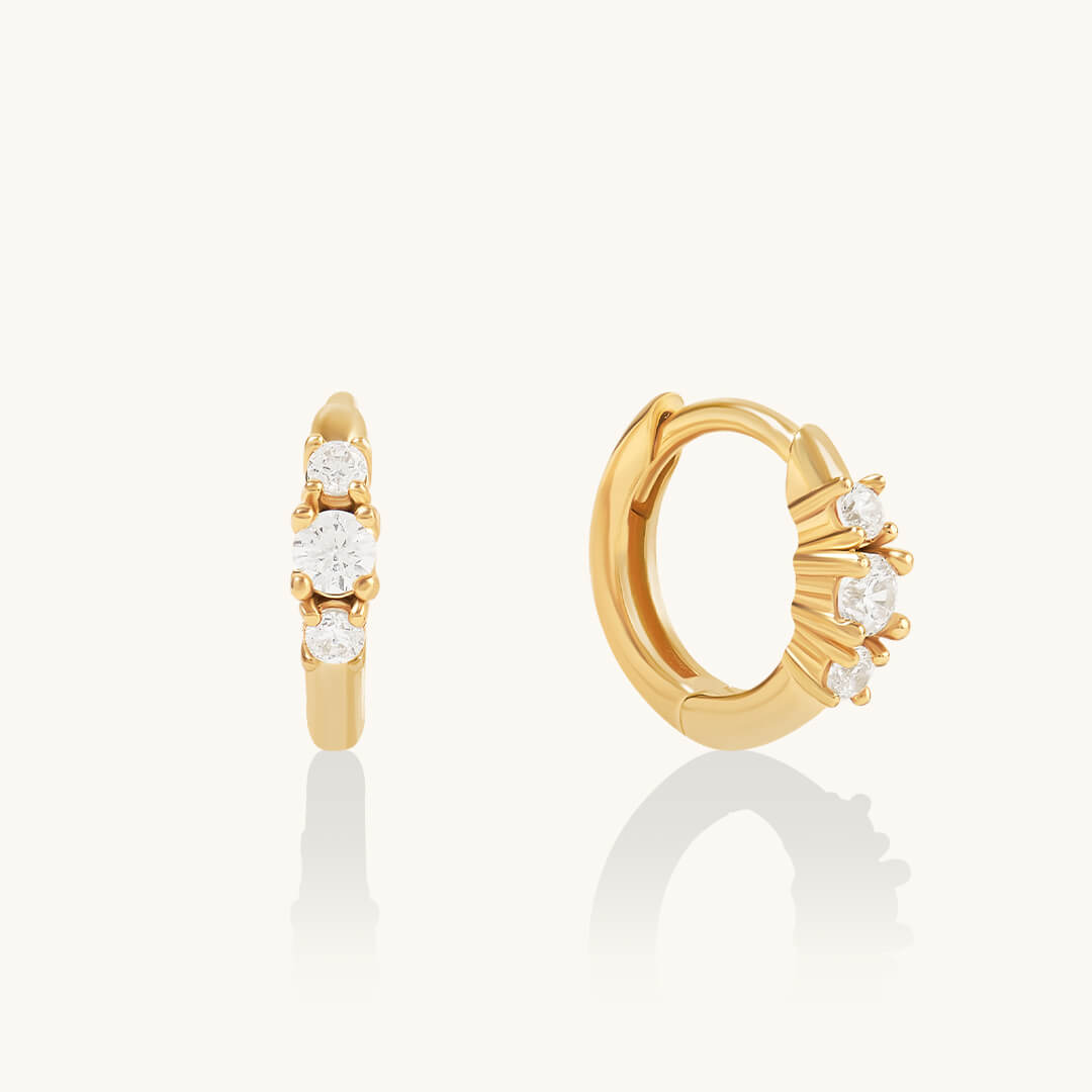 Three-Stone Earrings in 24K Gold Plated Vermeil on 925 Sterling Silver