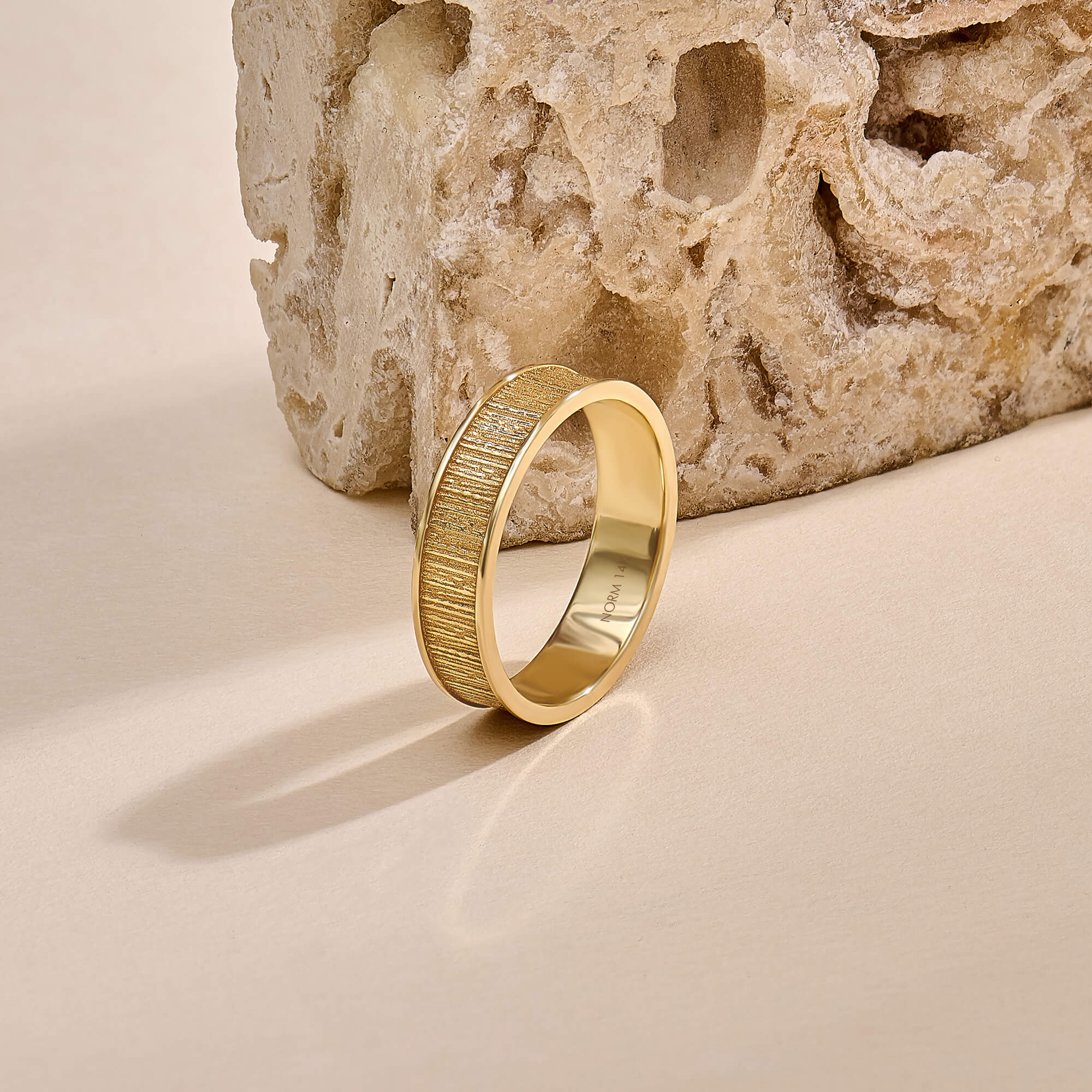 14K Real Gold Textured Band Ring