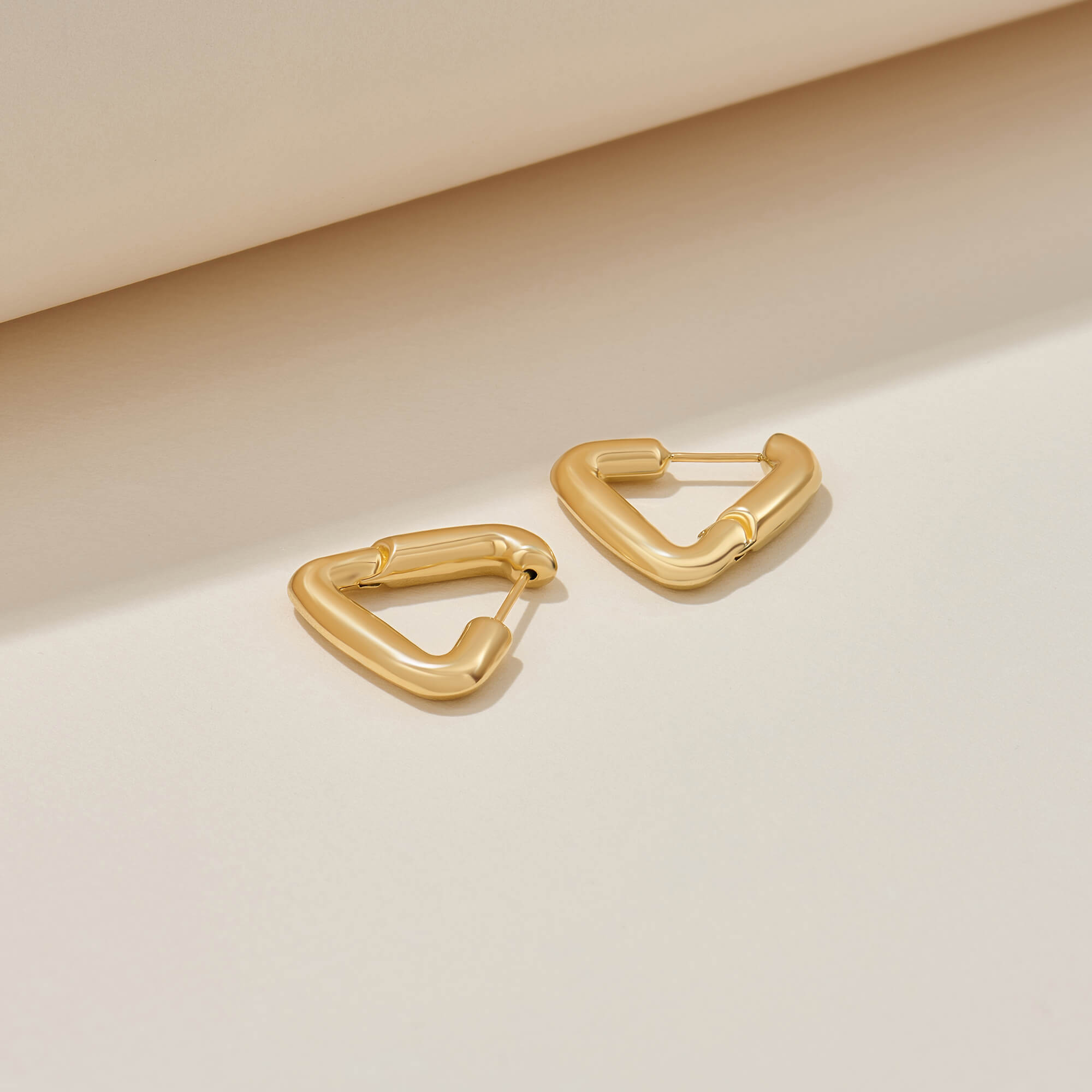Triangle Tube Hoop Earrings in Solid Yellow Gold