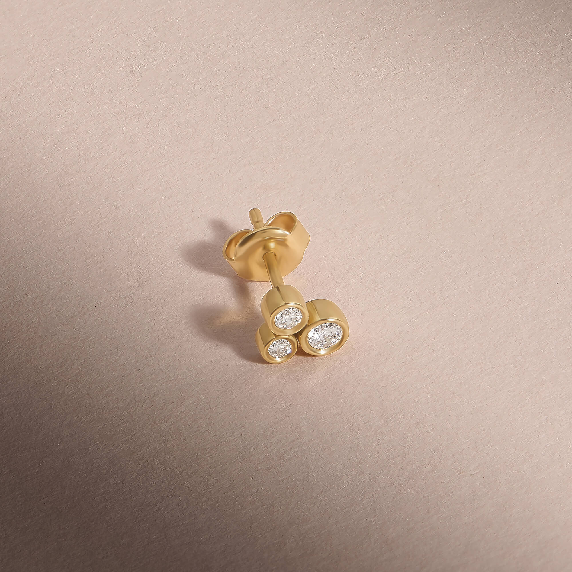 Trio Bezel Cluster Stud Earrings in 14K Gold