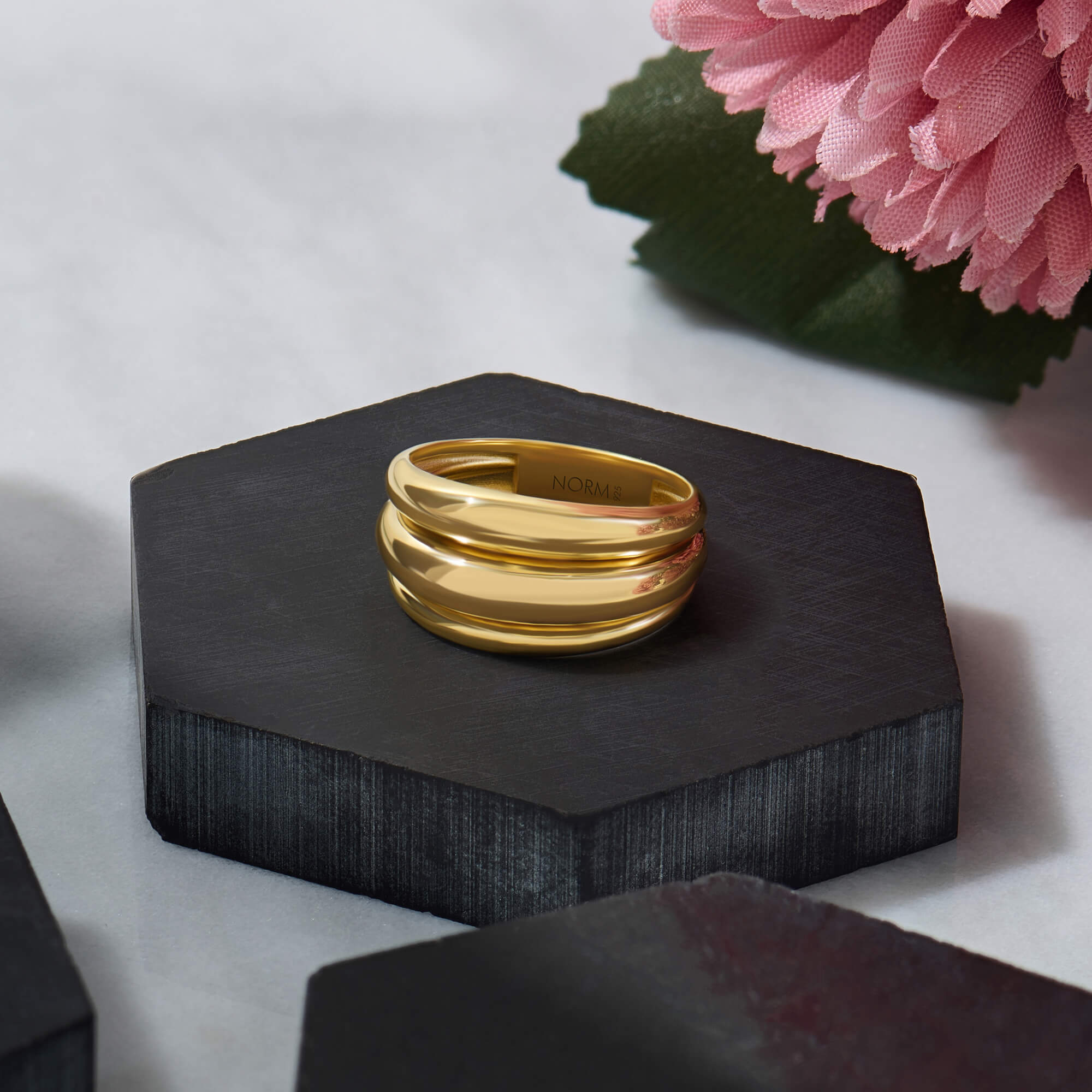 Bold Triple Dome Ring in 24K Gold Plated Vermeil on Silver