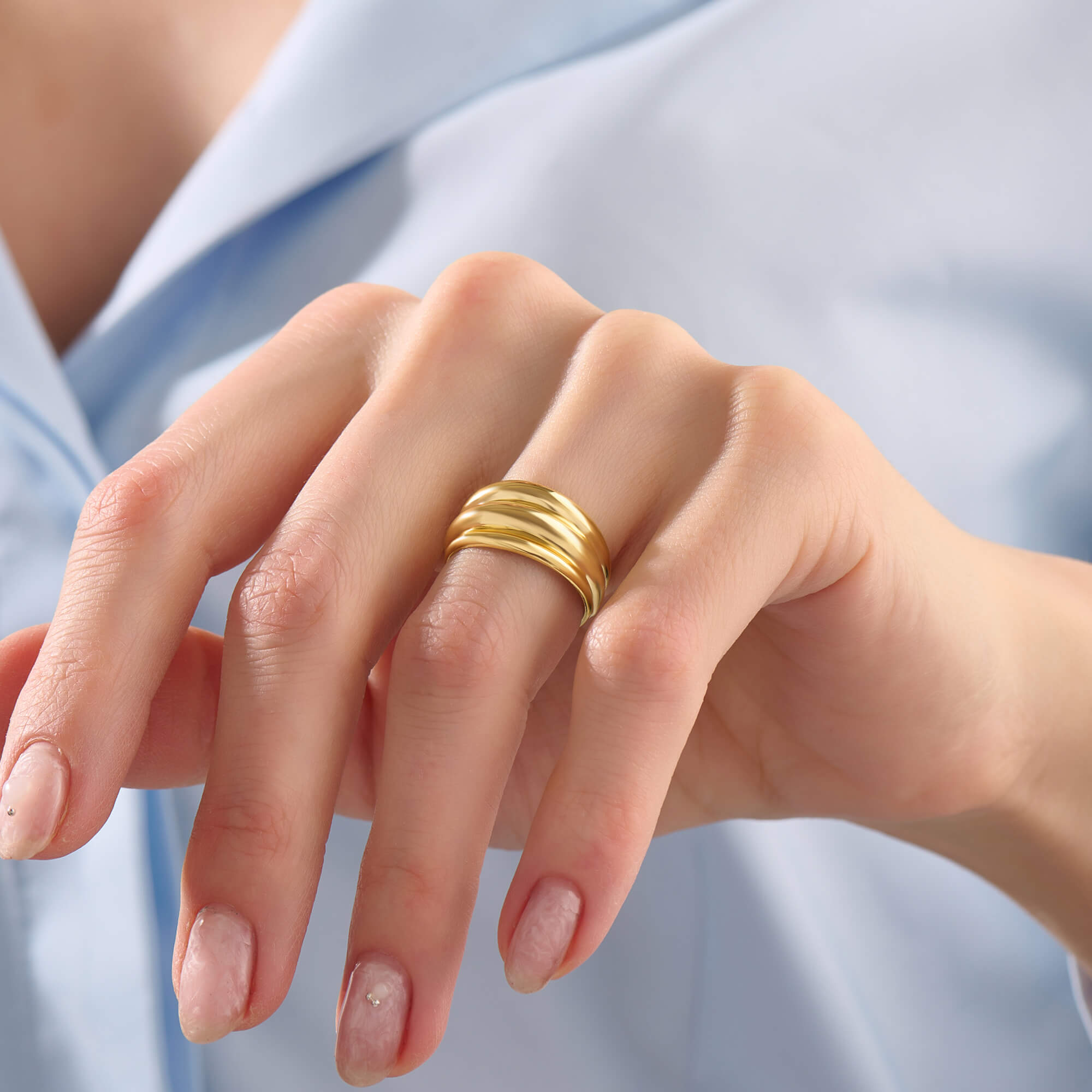 Women's Triple Dome Design Statement Ring in 24K Gold Plated Vermeil on Solid Silver