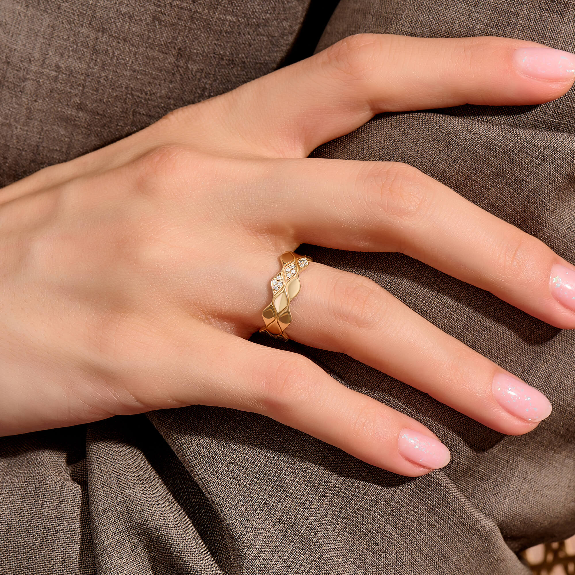 Women's Triple Wave Diamond Band Ring in Yellow Gold