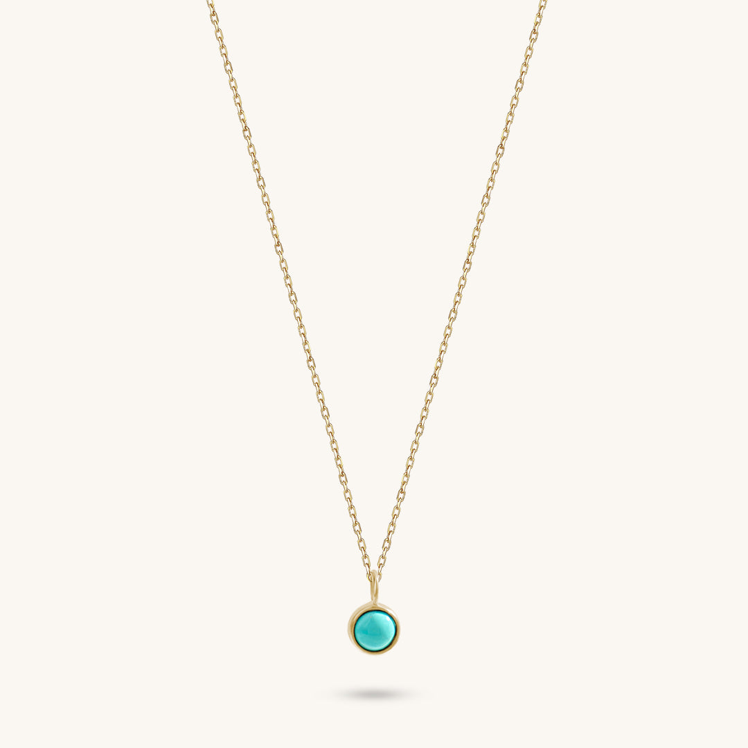 Women's 14K Real Gold Minimalist Turquoise Bezel Necklace