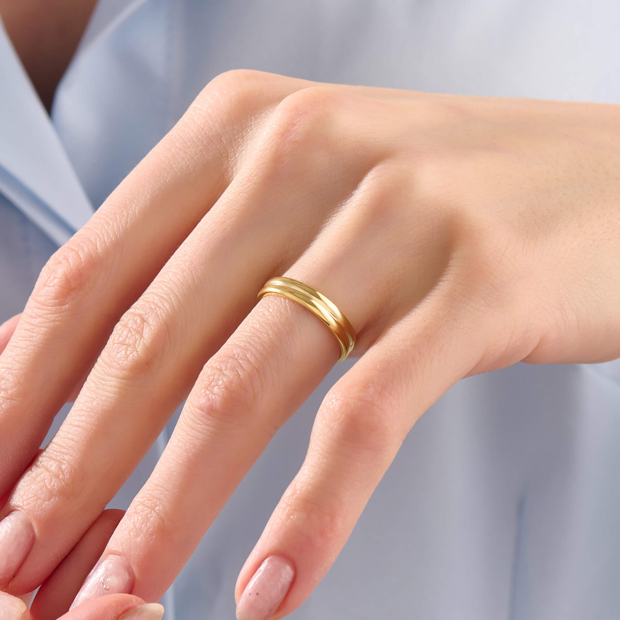 Women's Twin Band Ring in 24K Gold Plated Vermeil on Solid Silver