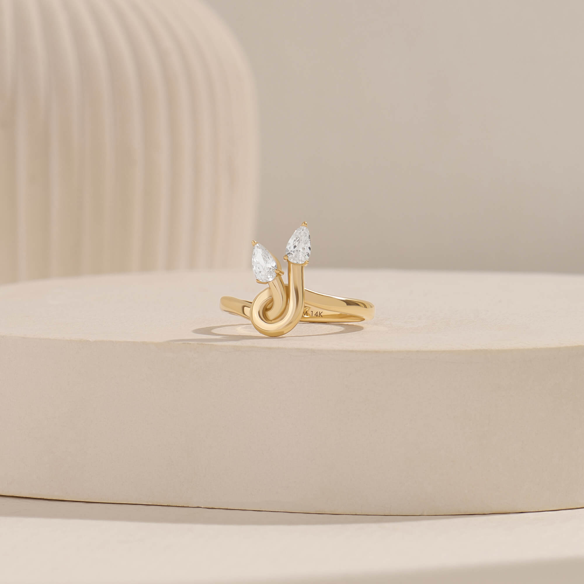Twin Marquise Knot Ring with Moissanite Stones in Real Gold