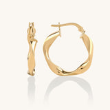14K Solid Gold Twirl Hoop Earrings