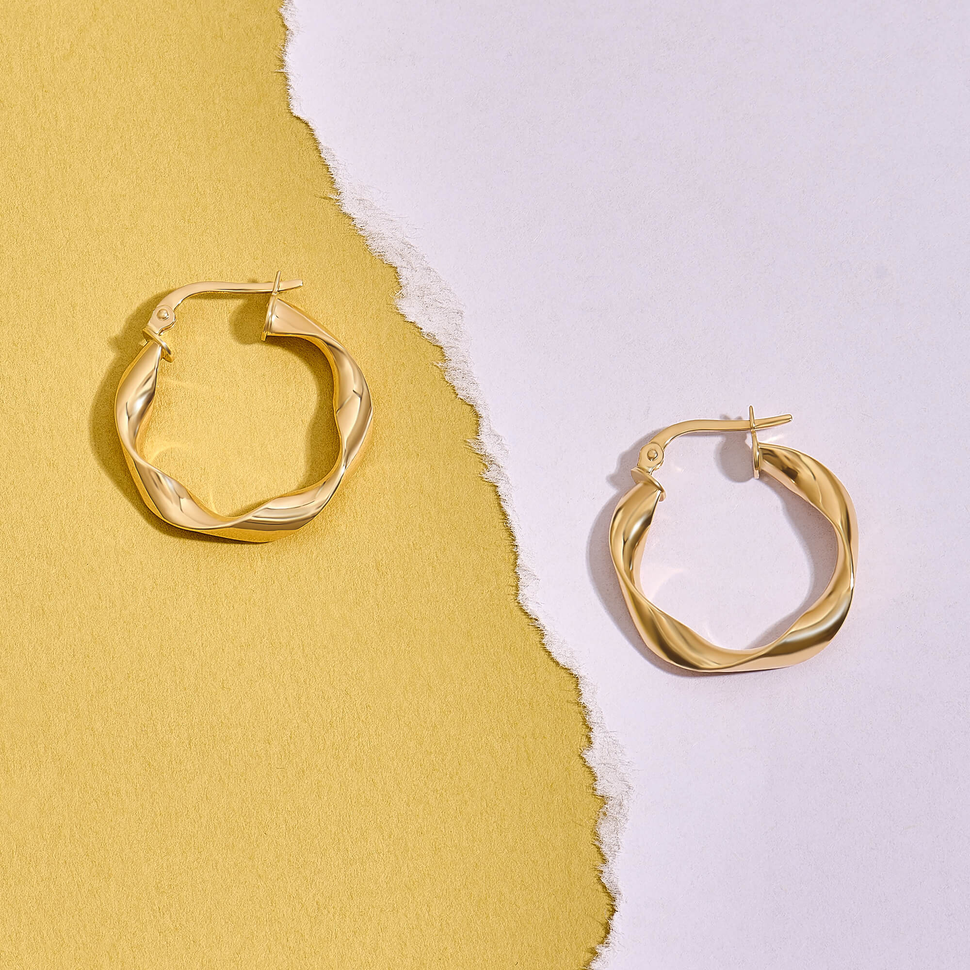 Twirl Design Hoop Earrings in 14K Real Gold