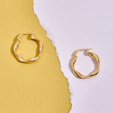 Twirl Design Hoop Earrings in 14K Real Gold
