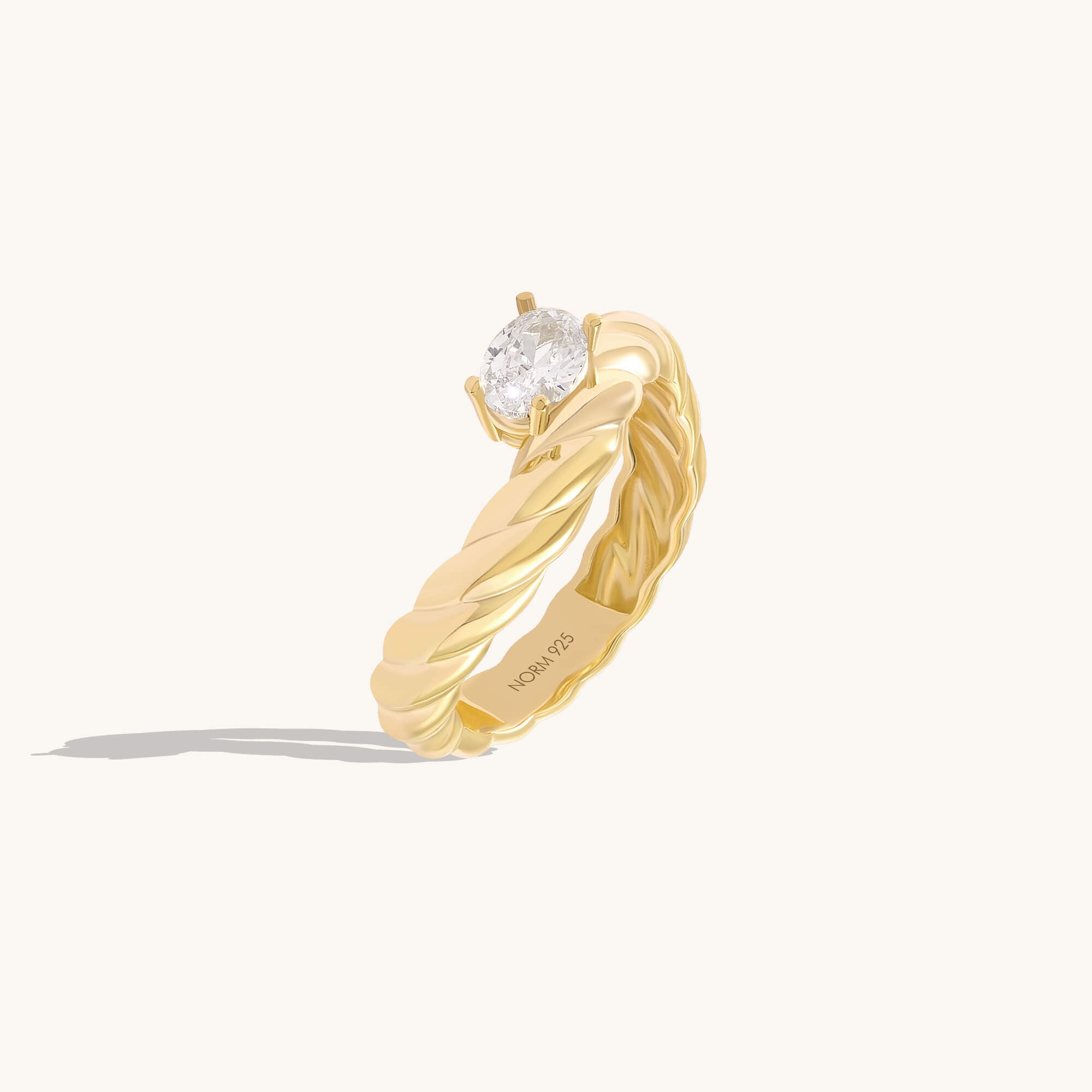 Twisted Band Solitaire Ring in 24K Gold Vermeil