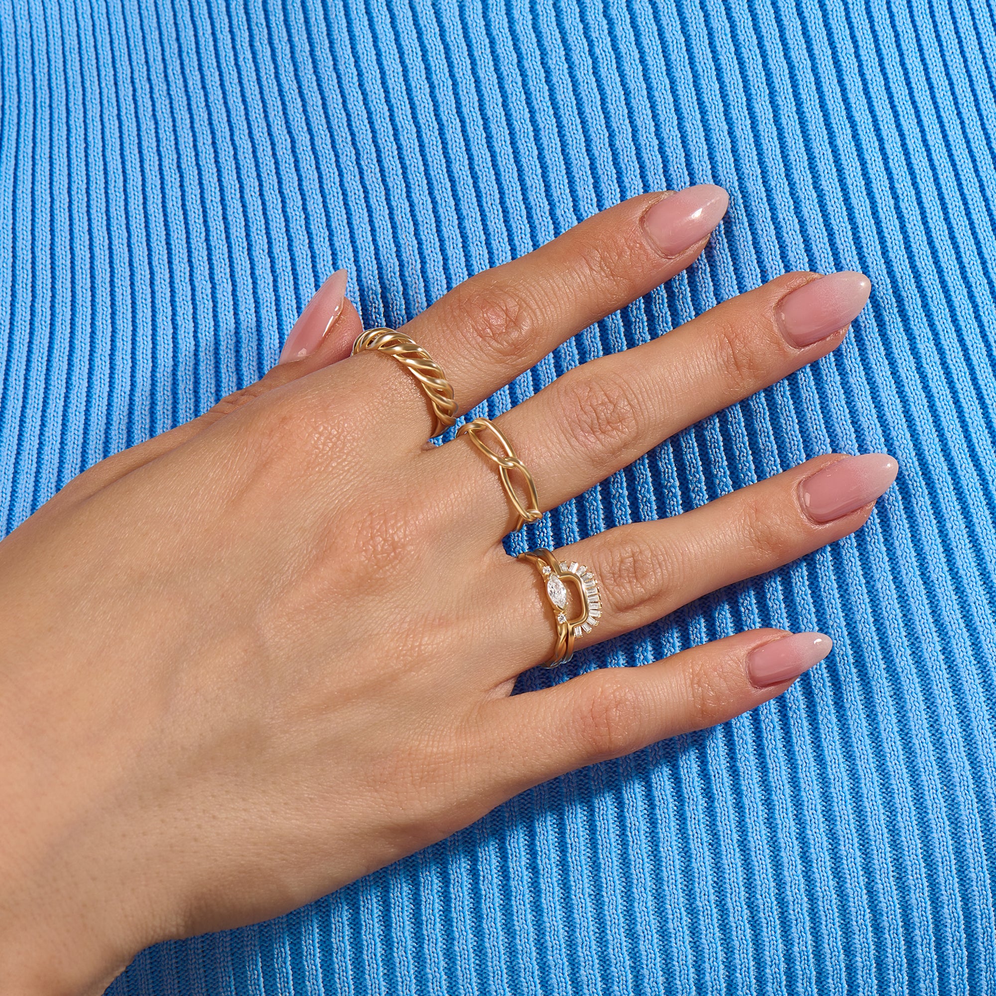 14k Yellow Gold Twisted Croissant Dome Statement Ring for Women