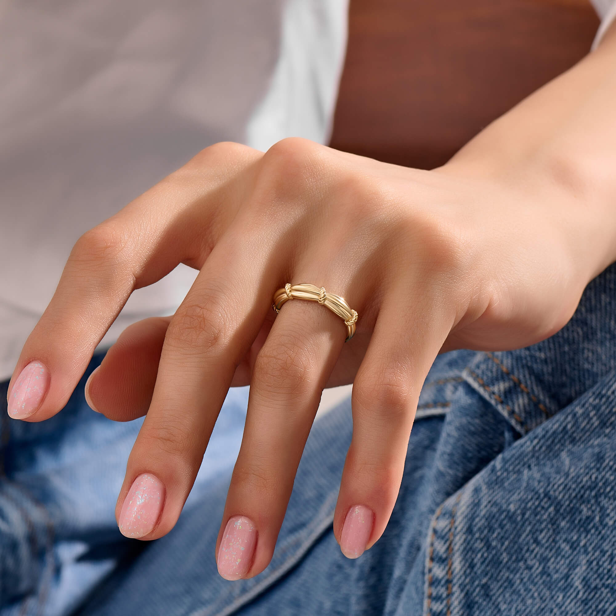 Women's Twisted Node Band Ring in 14K Solid Yellow Gold