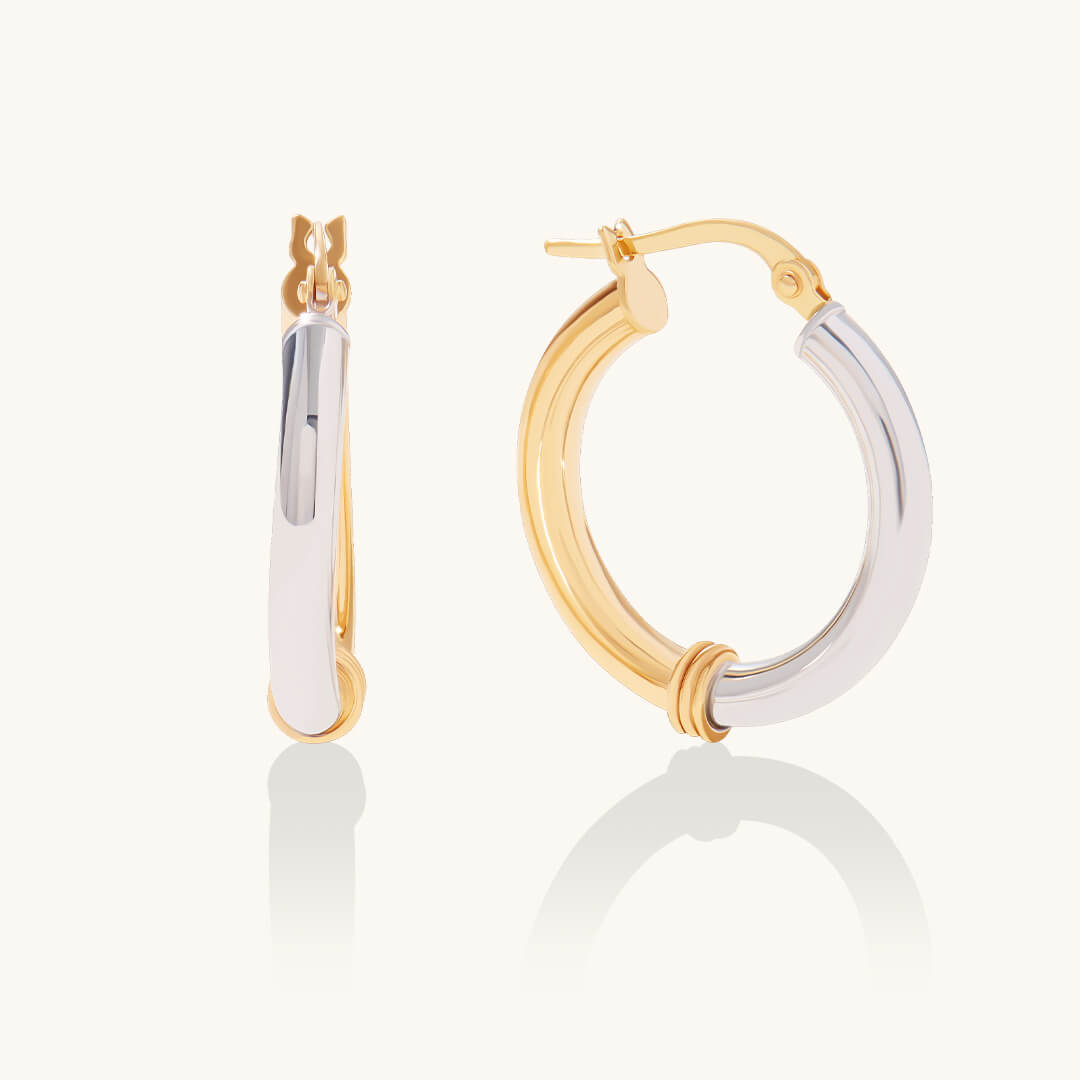 Two-Tone Round Hoop Earrings in 14K Solid Gold