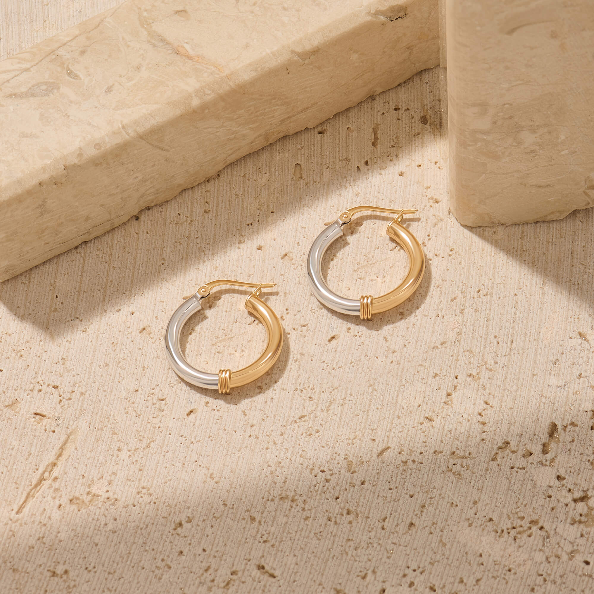 Two-Tone 14K Solid Gold Hoop Earrings