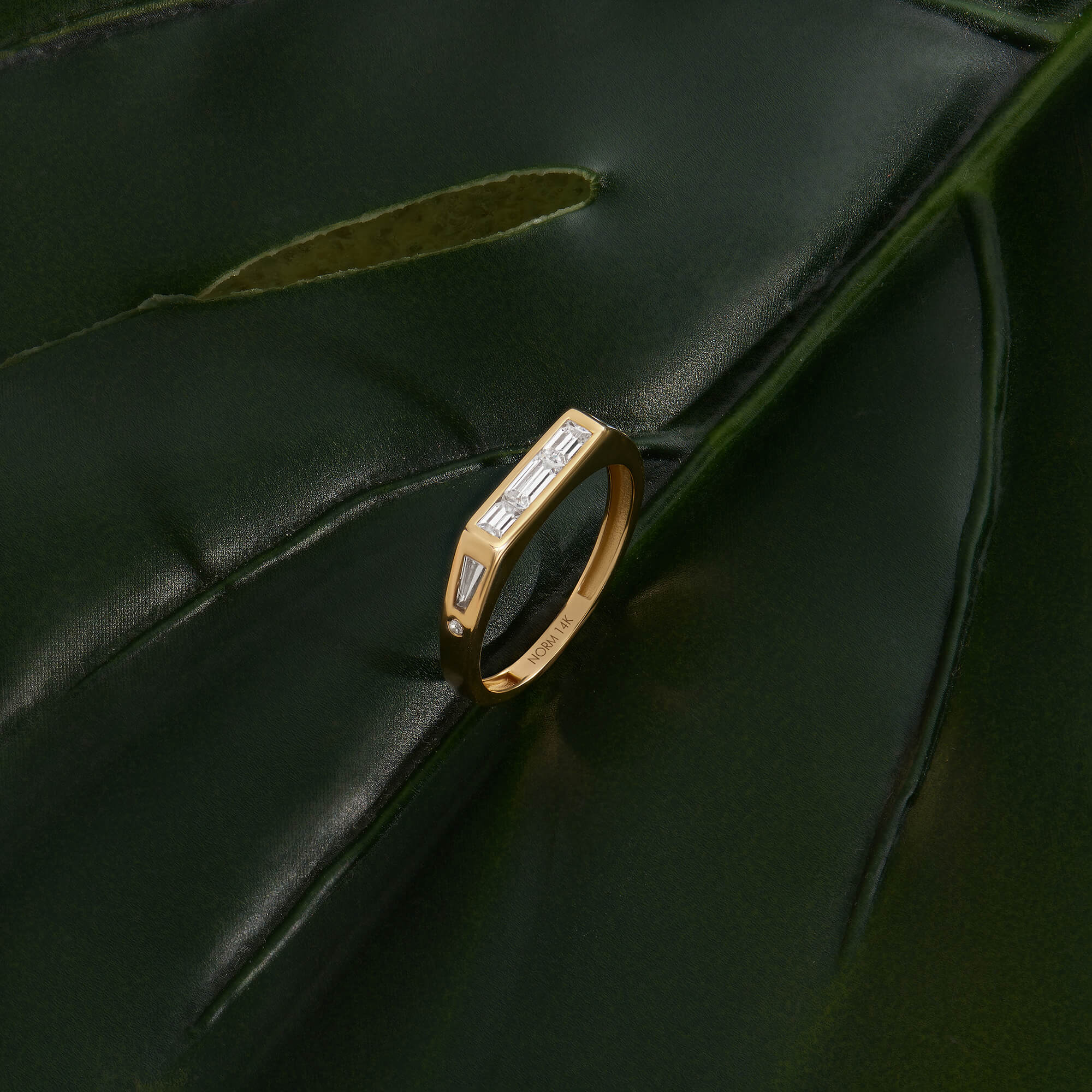 Unique Design Baguette Signet Ring in Yellow Gold