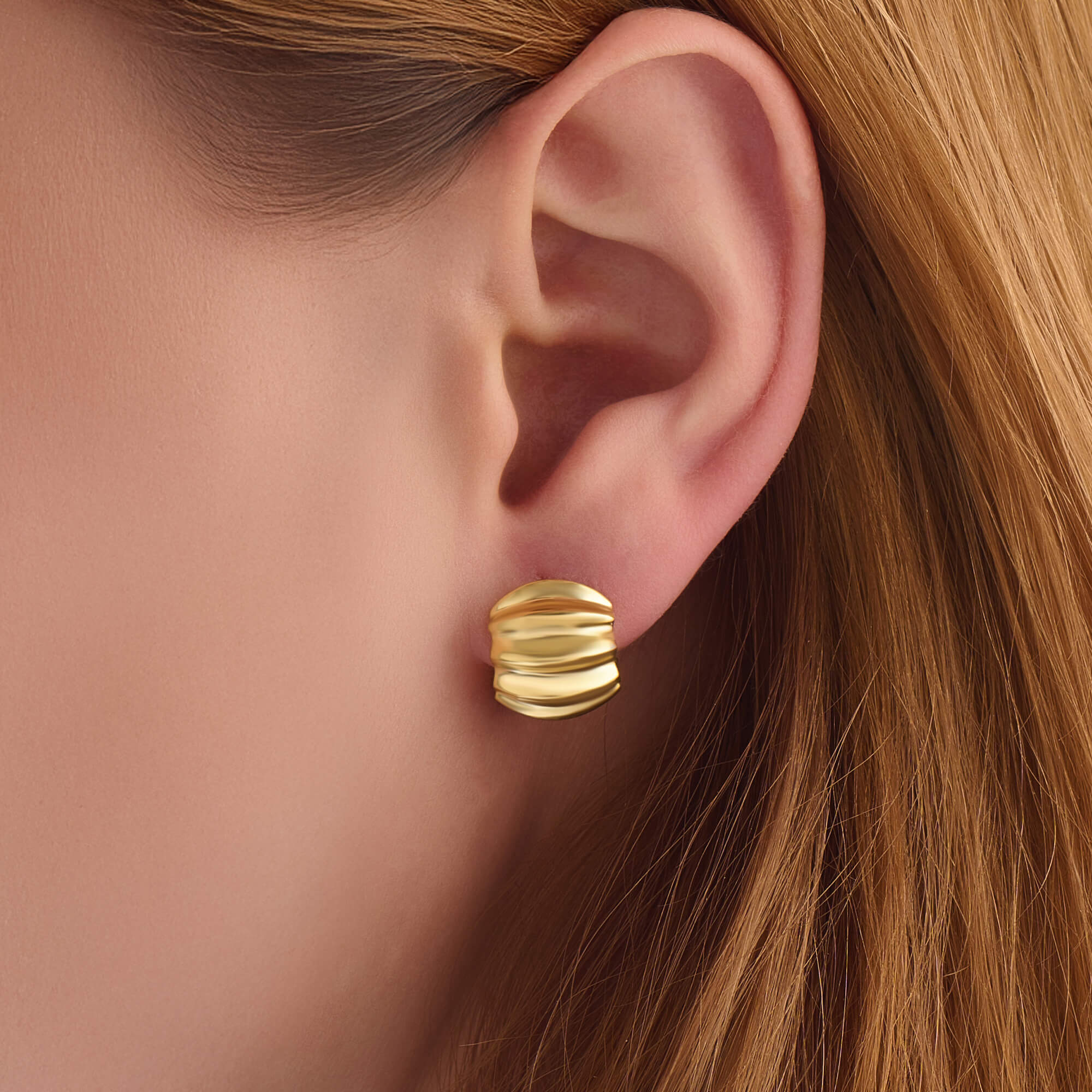 Women's Wavy Style Earrings in 24K Gold Plated Vermeil on 925 Solid Silver