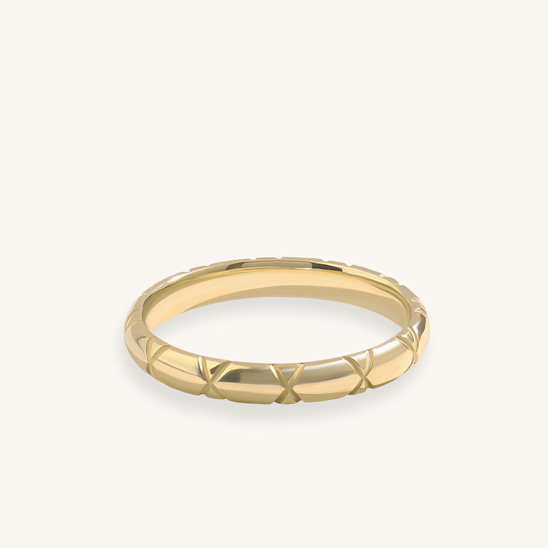 14K Real Gold Designer X Band Ring