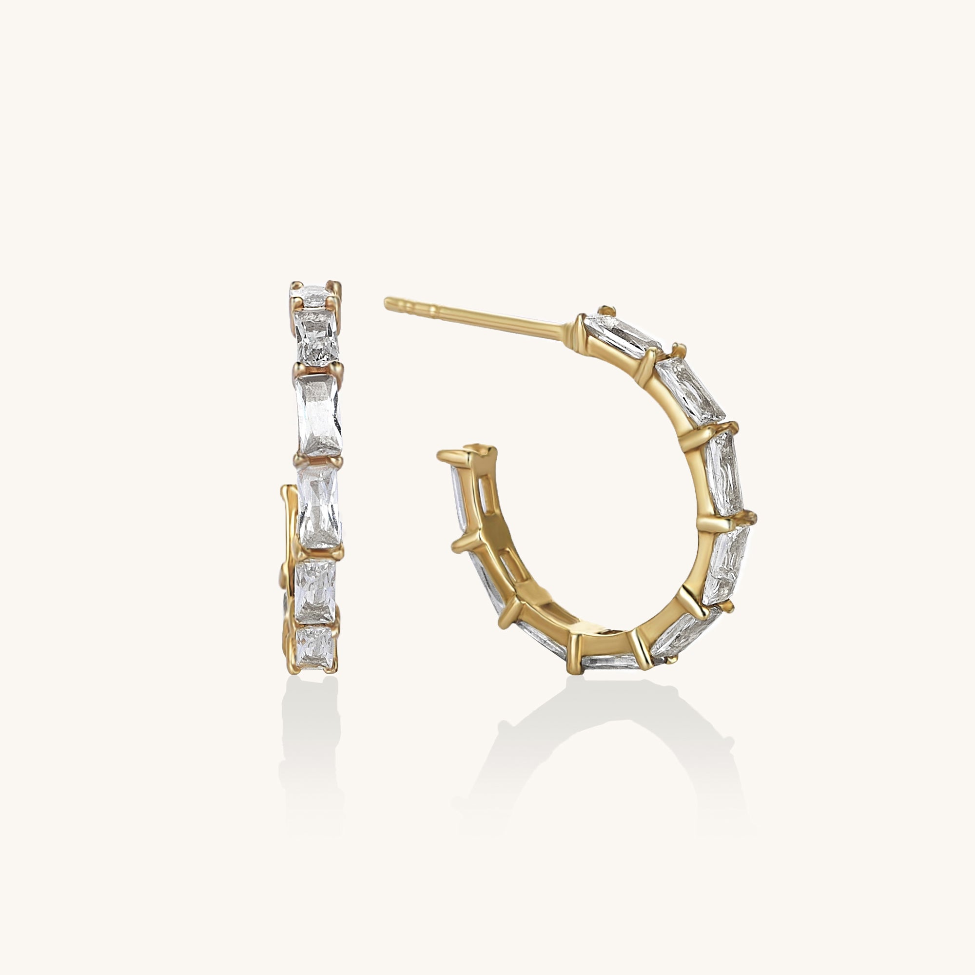 Alternating Baguette Hoop Earrings in Gold