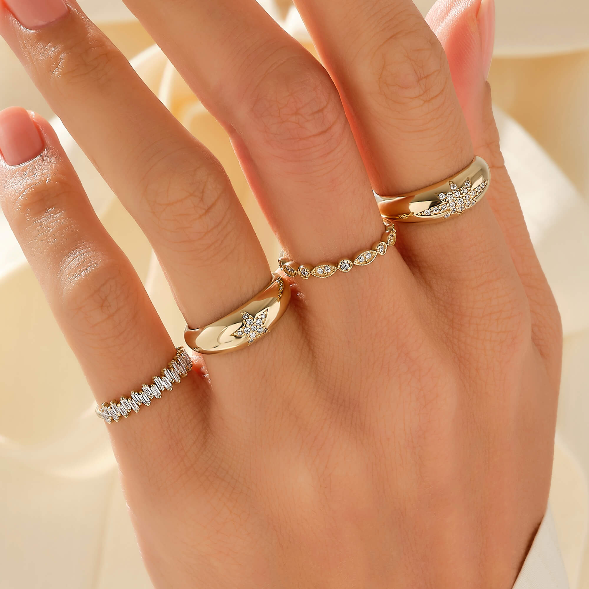 14k Real Yellow Gold Baguette Half Eternity Ring for Women