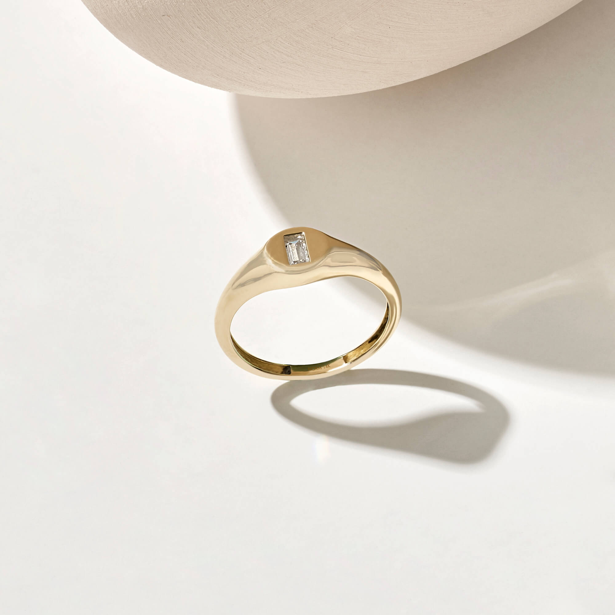 Women's Baguette Pinky Signet Ring in 14k Solid Yellow Gold