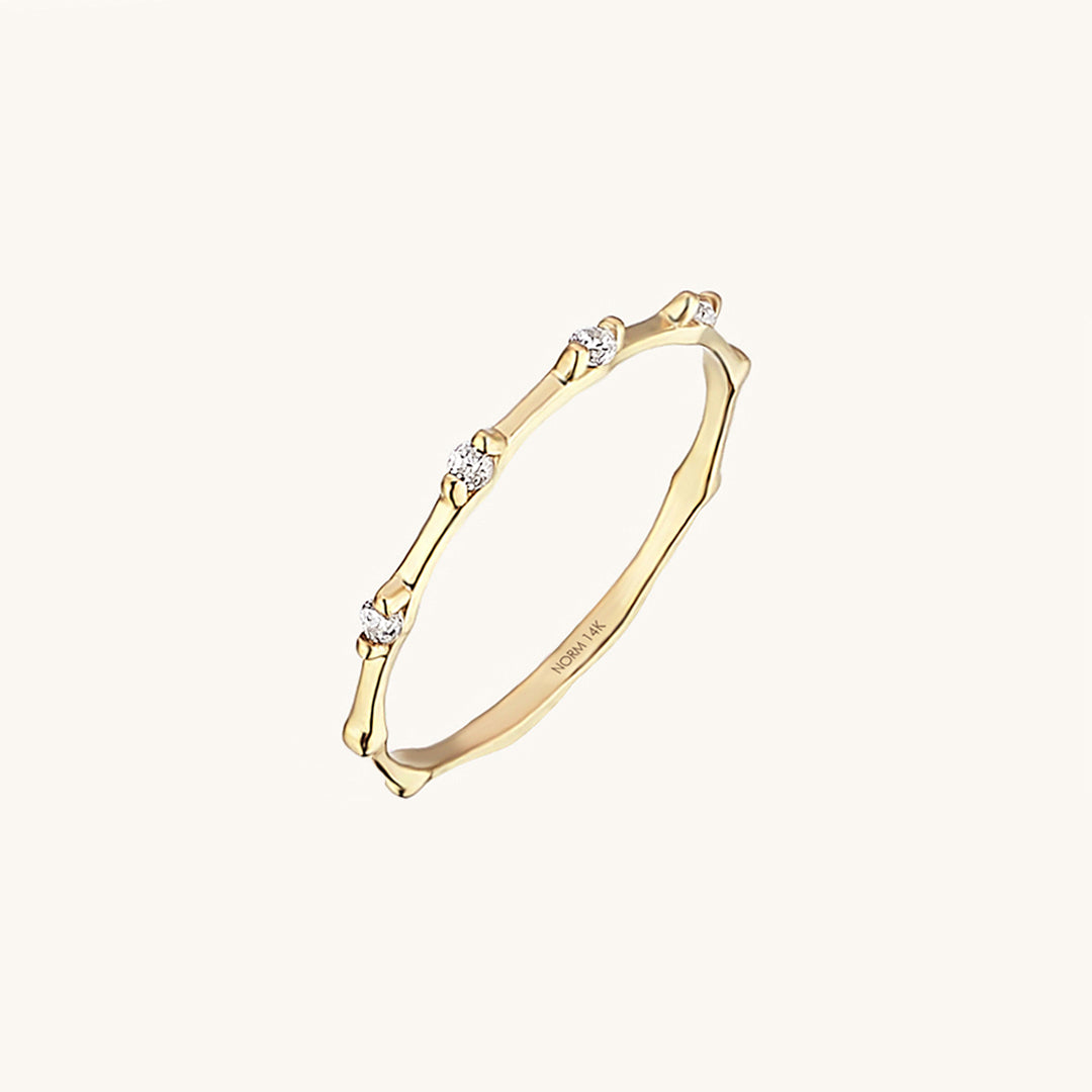 14k Solid Gold 0.075 ctw Diamond Bamboo Ring