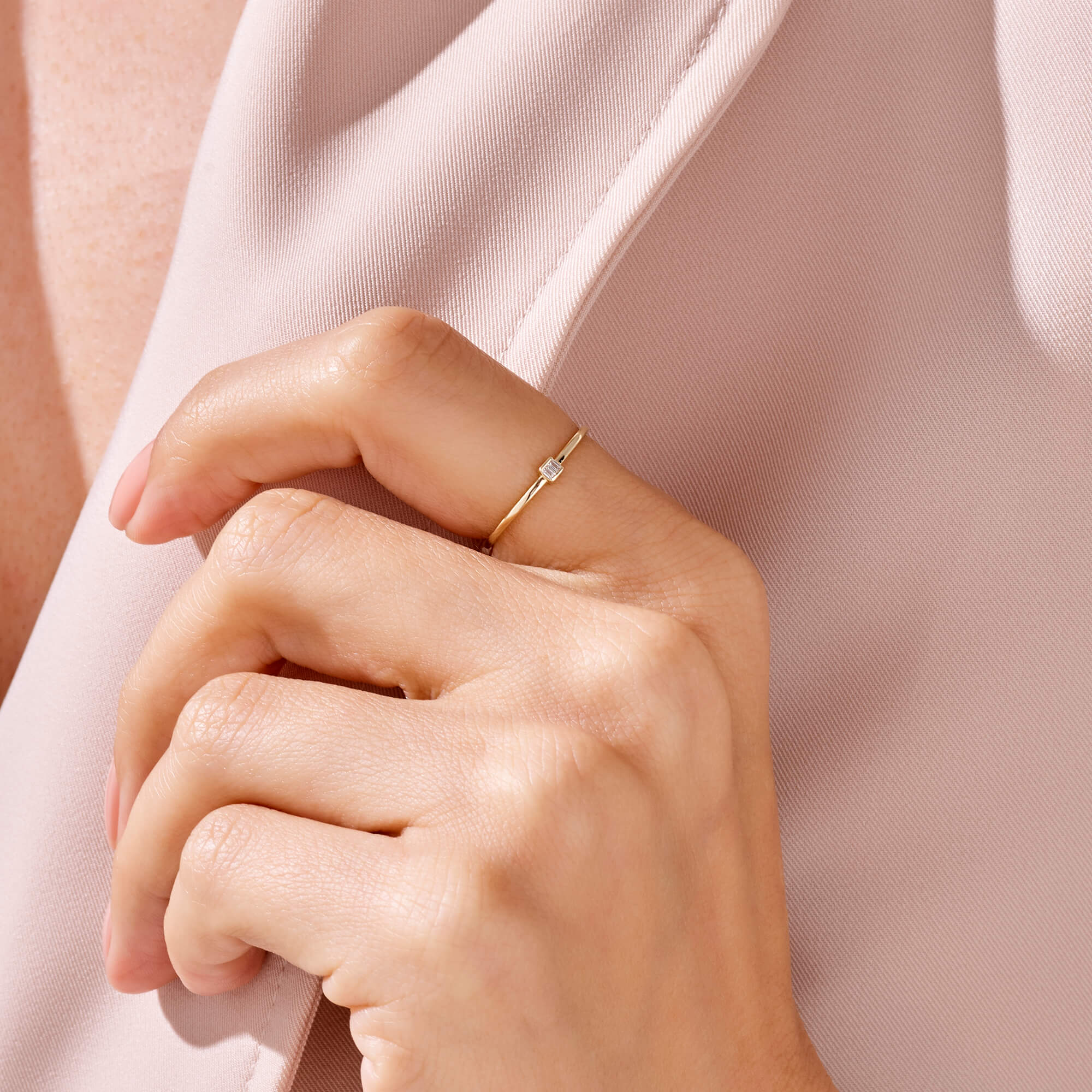 Minimalist Baguette Solitaire Ring in 14k Real Gold