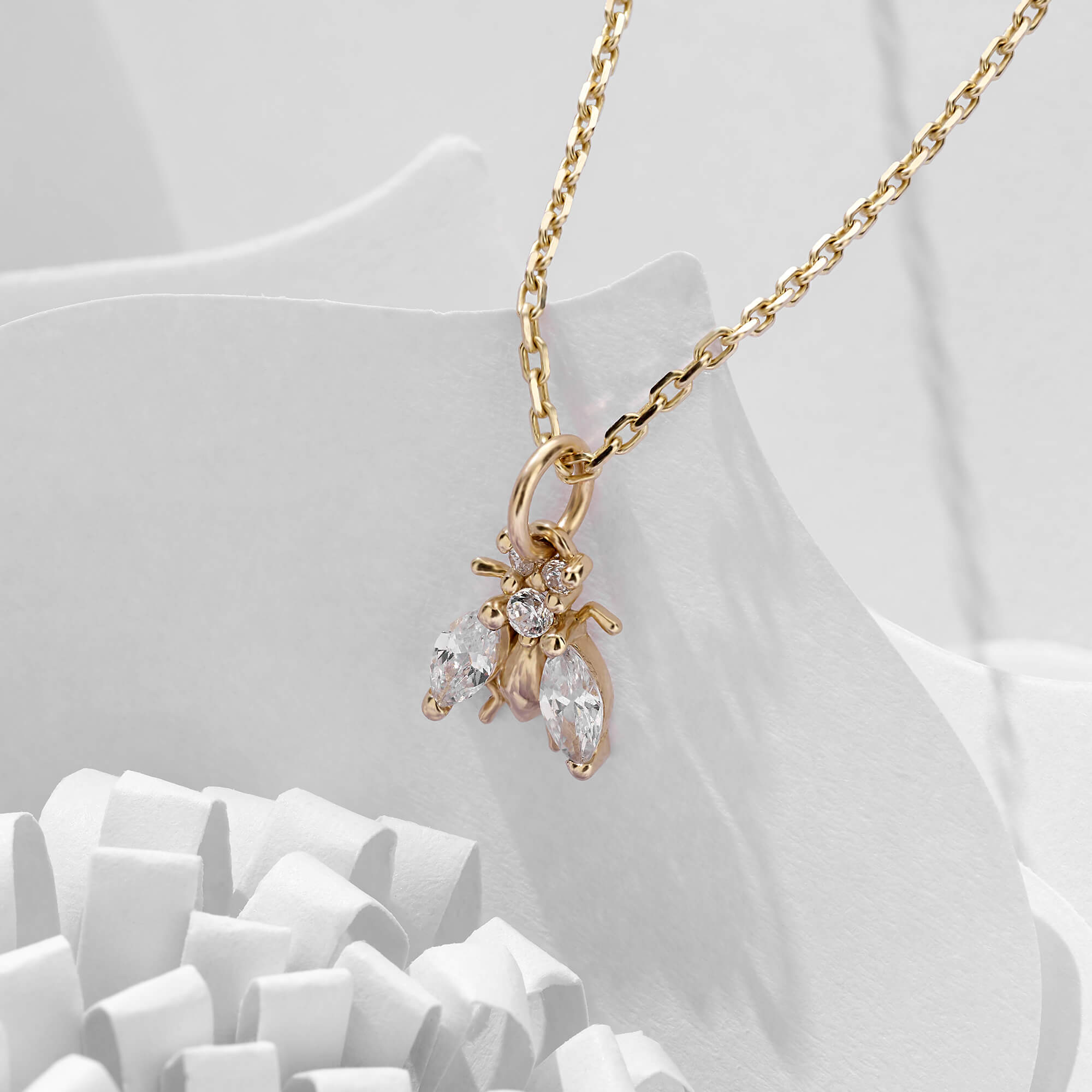 Dainty Bee Pendant Necklace in 14k Solid Yellow Gold