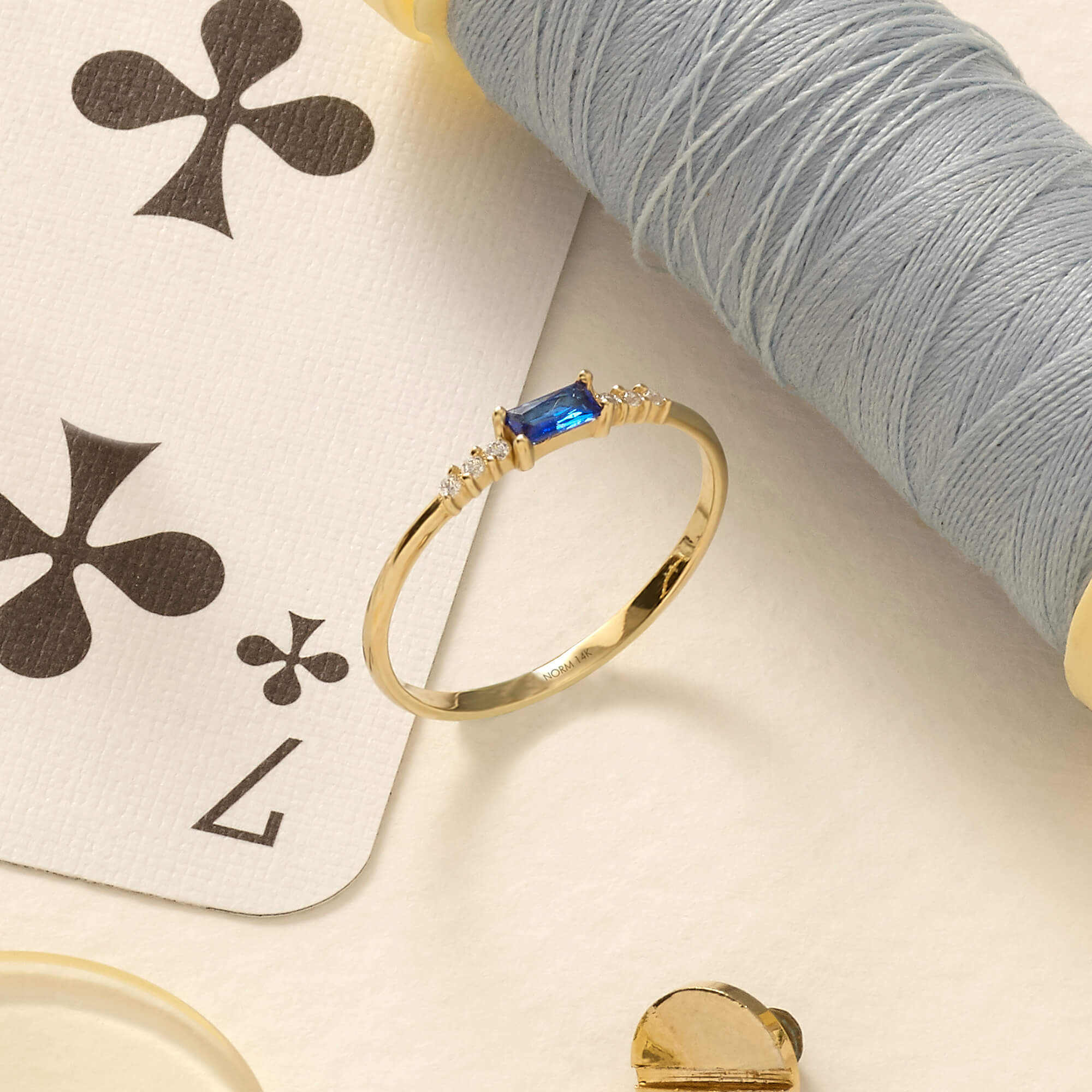 Blue Baguette Stacking Ring in 14k Gold