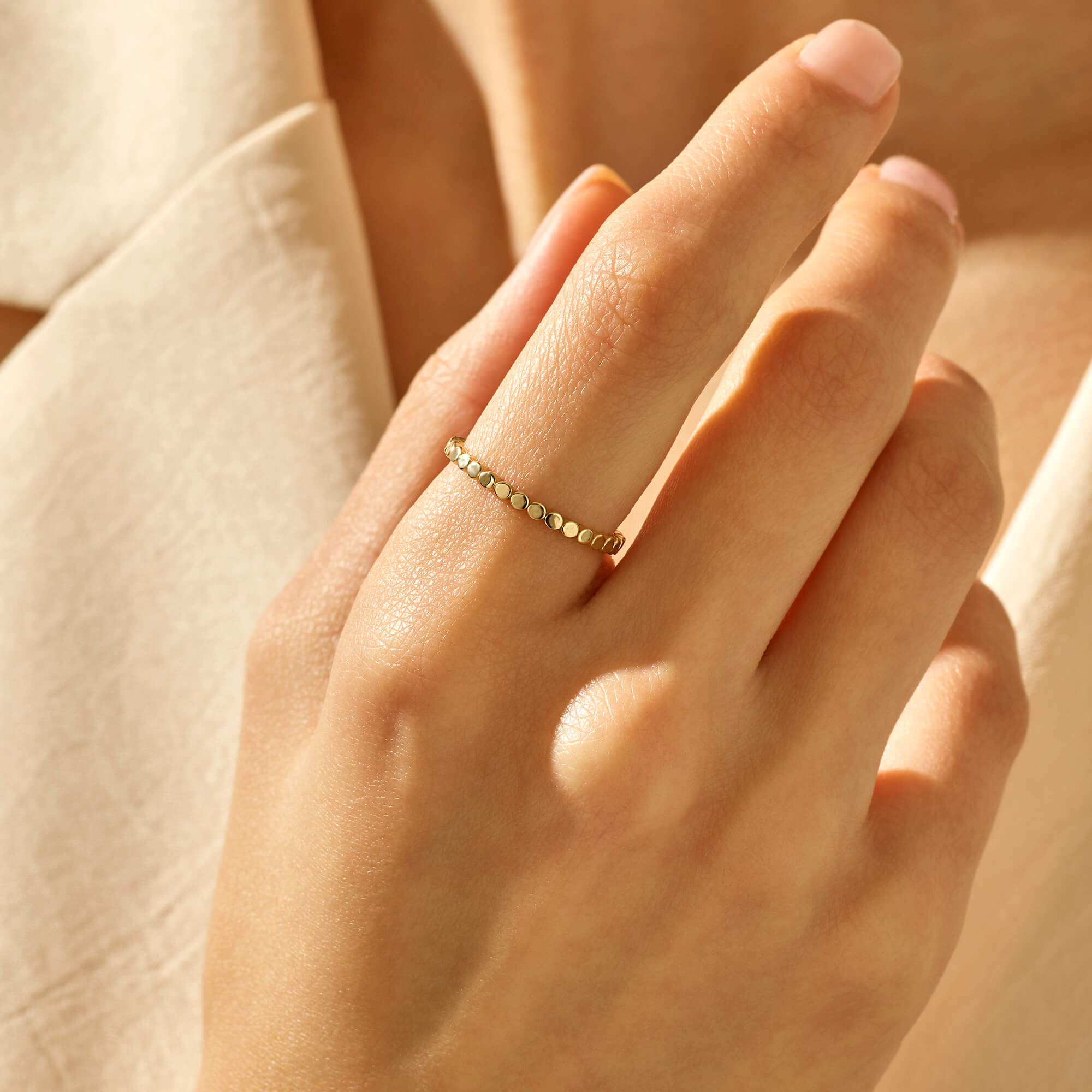 Bold Dot Band Ring in 14k Real Yellow Gold