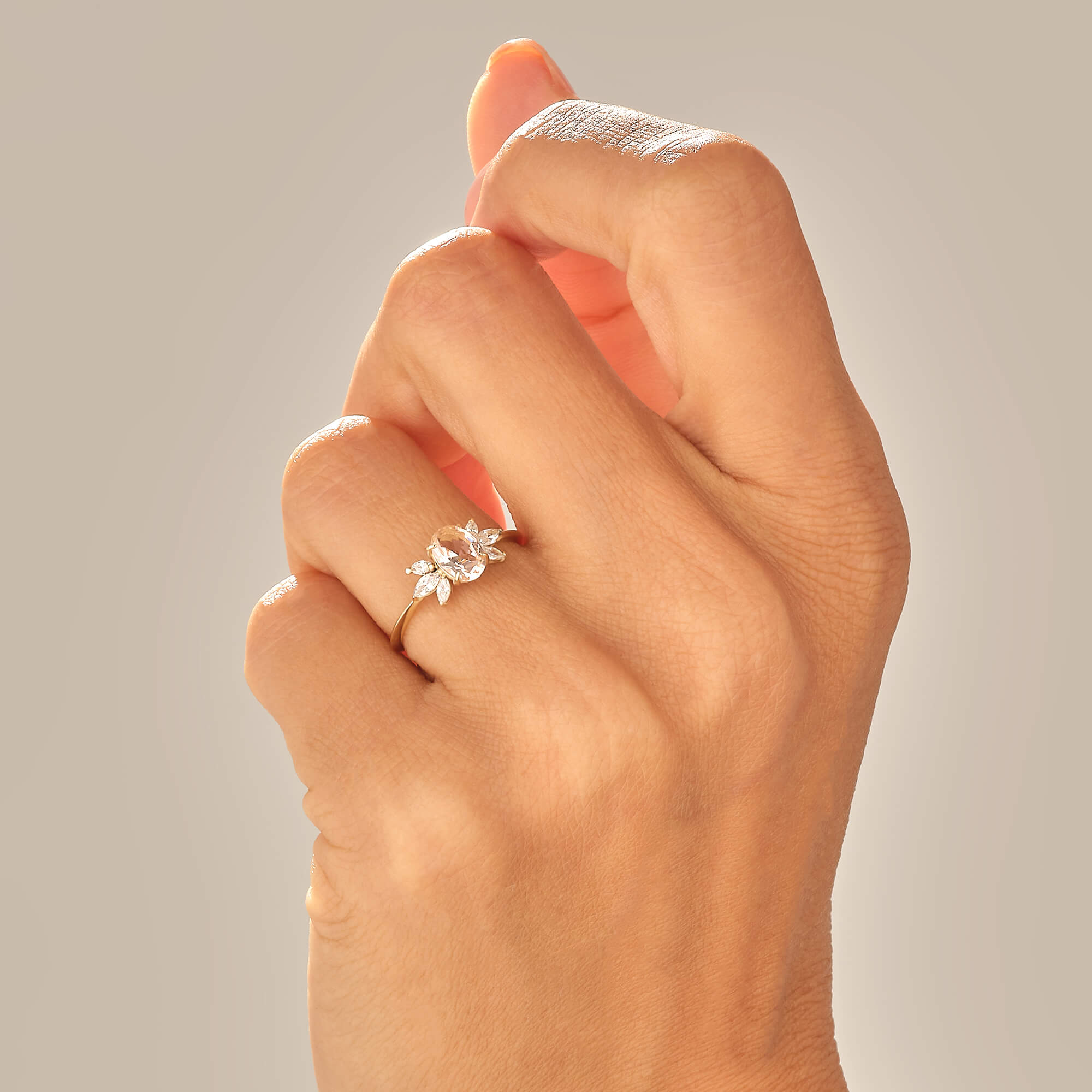 Pink Sapphire Solitaire Flower Ring in 14k Real Gold