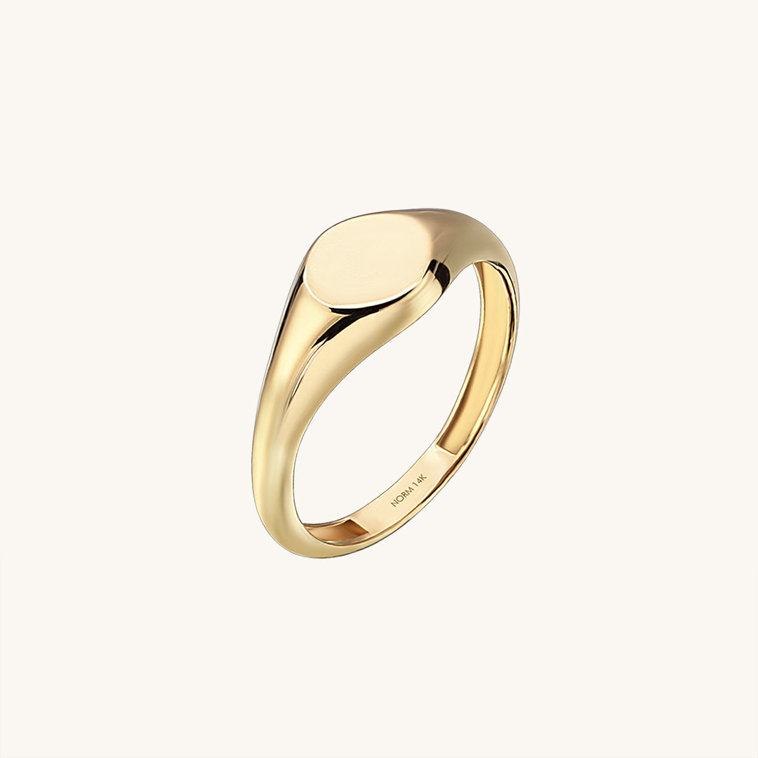 14k Real Yellow Gold Round Signet Ring for Women