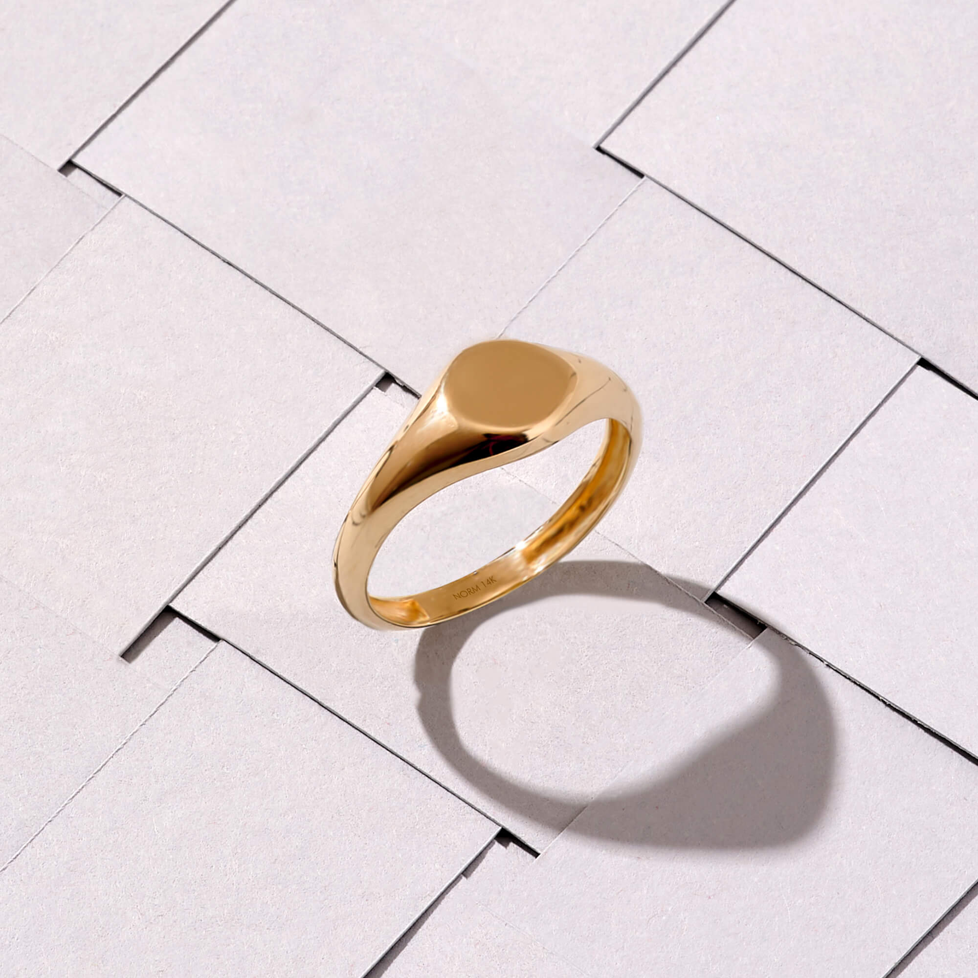 14k Real Gold Round Engravable Signet Ring for Women