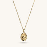 14k Solid Yellow Gold Oval Croissant Necklace for Women