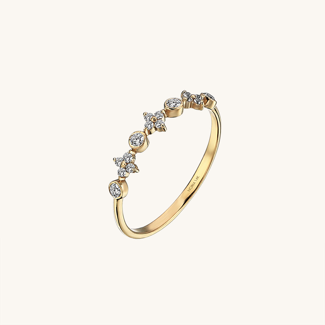 14k Real Gold Cross Stacking Band Ring Paved with Sparkly Stones