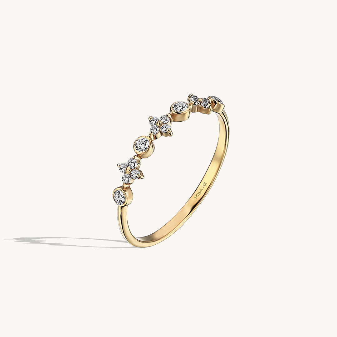 Band Ring with Cross Shaped White CZ Stones in 14k Solid Gold