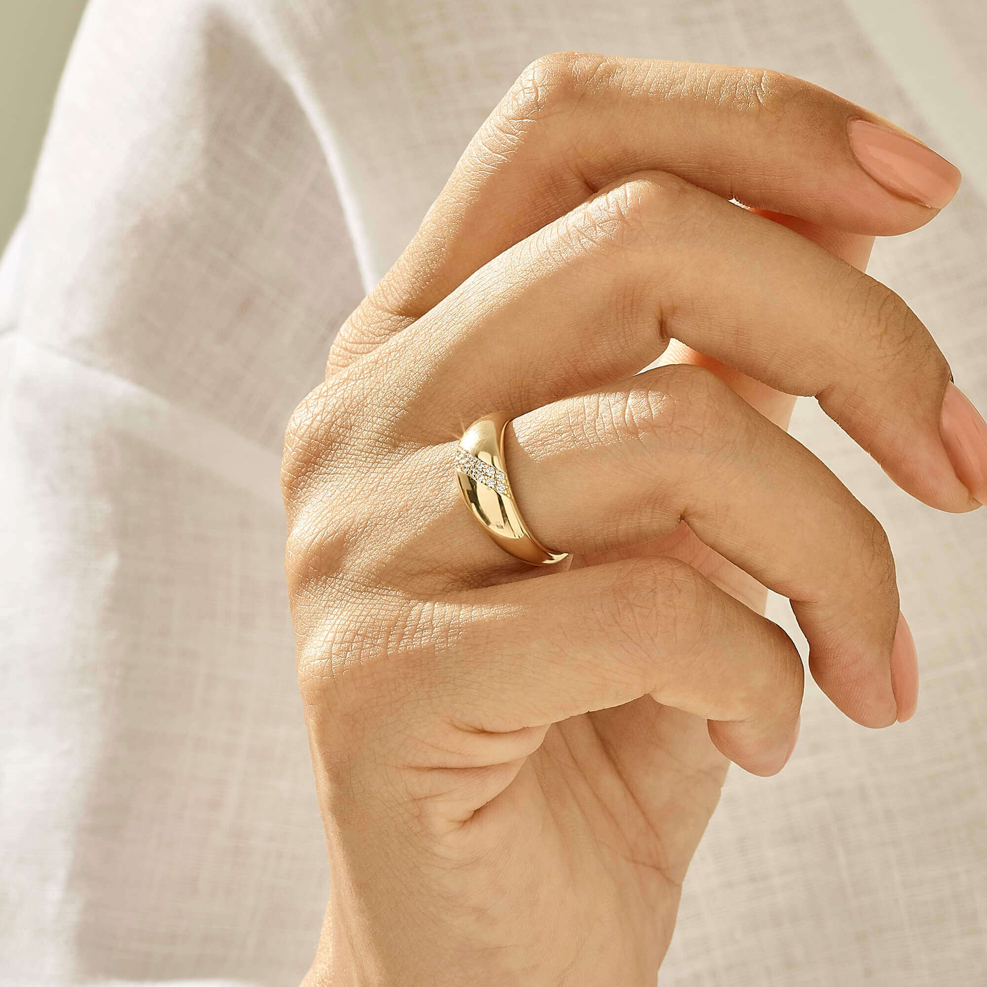 Cross CZ Pave Dome Ring in 14k Real Gold