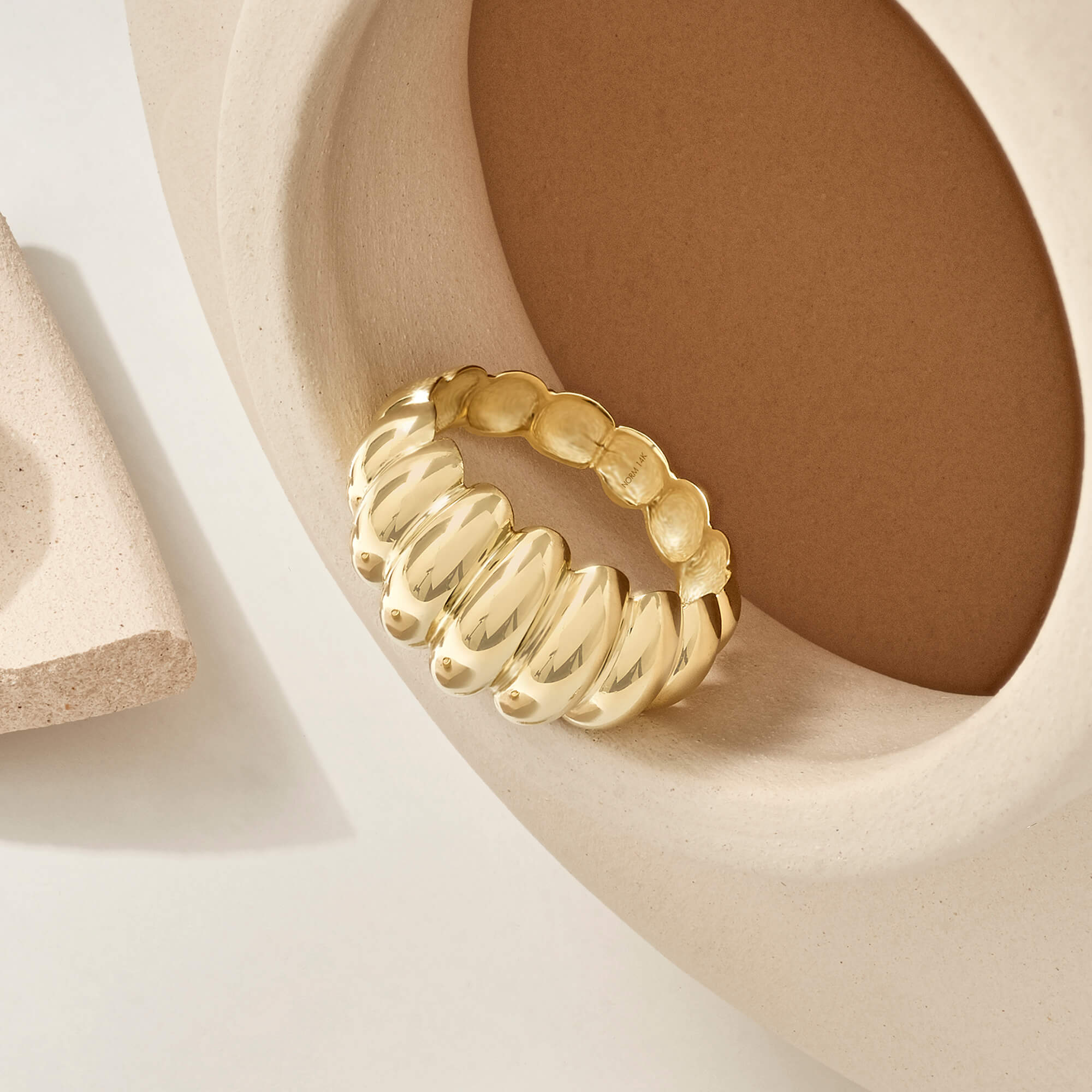 14k Solid Gold Dome Statement Croissant Ring