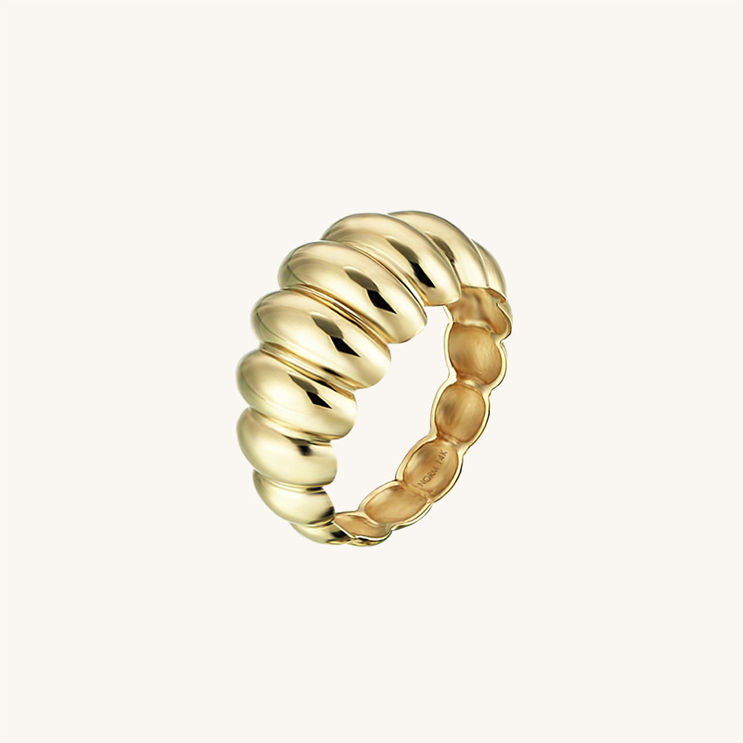 14k Real Yellow Gold Dome Croissant Ring