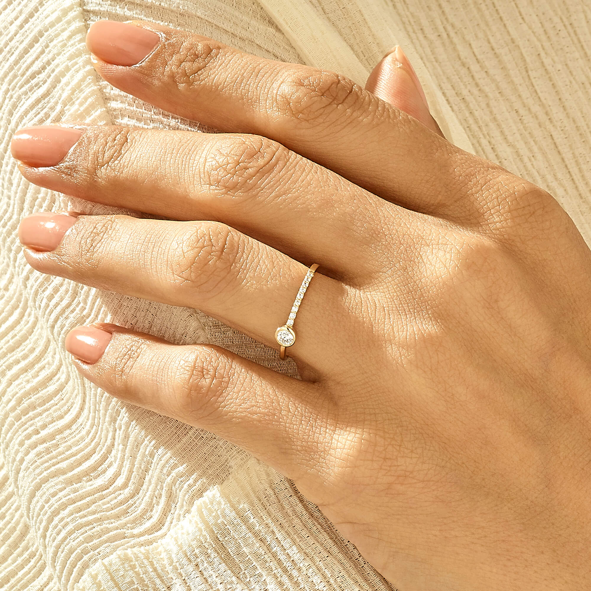 Eternity Solitaire Stacking Ring in 14k Real Yellow Gold