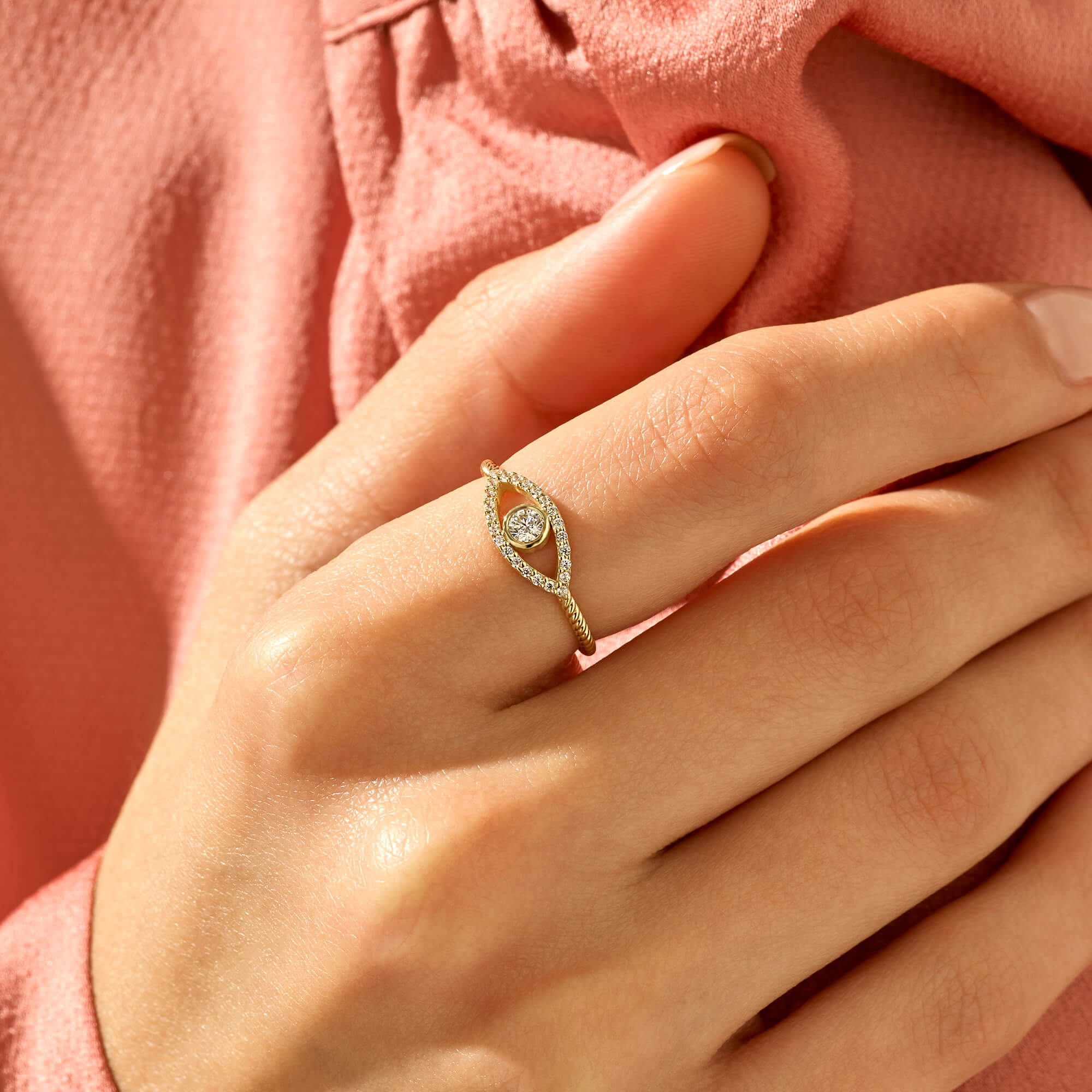 Women's Evil Eye Ring with White CZ in 14k Real Gold