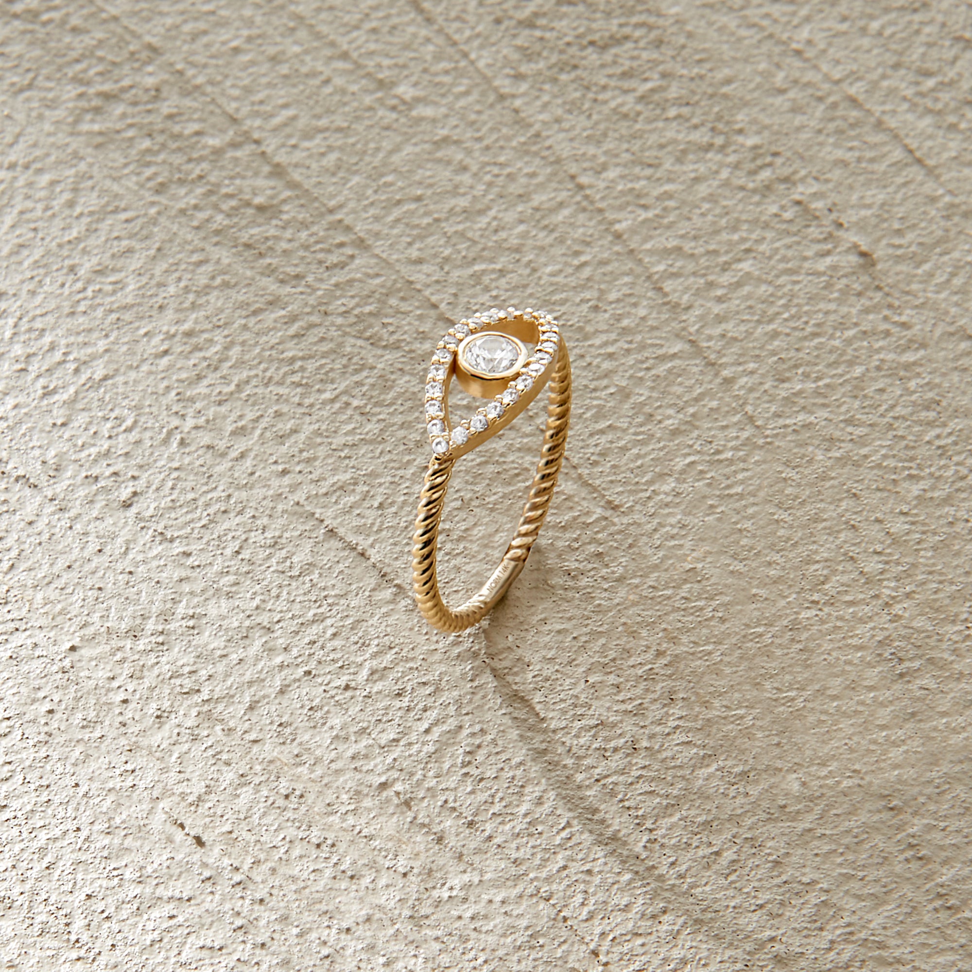 Twisted Evil Eye Stackable Ring in 14k Real Yellow Gold