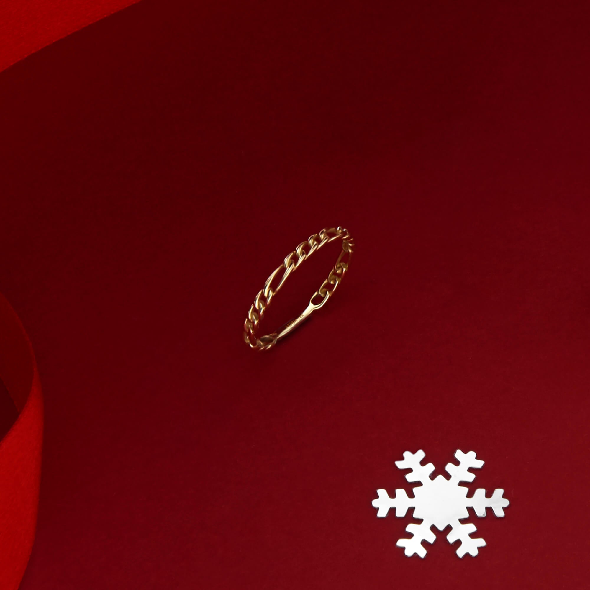 Dainty Figaro Chain Stackable Ring in 14k Solid Gold