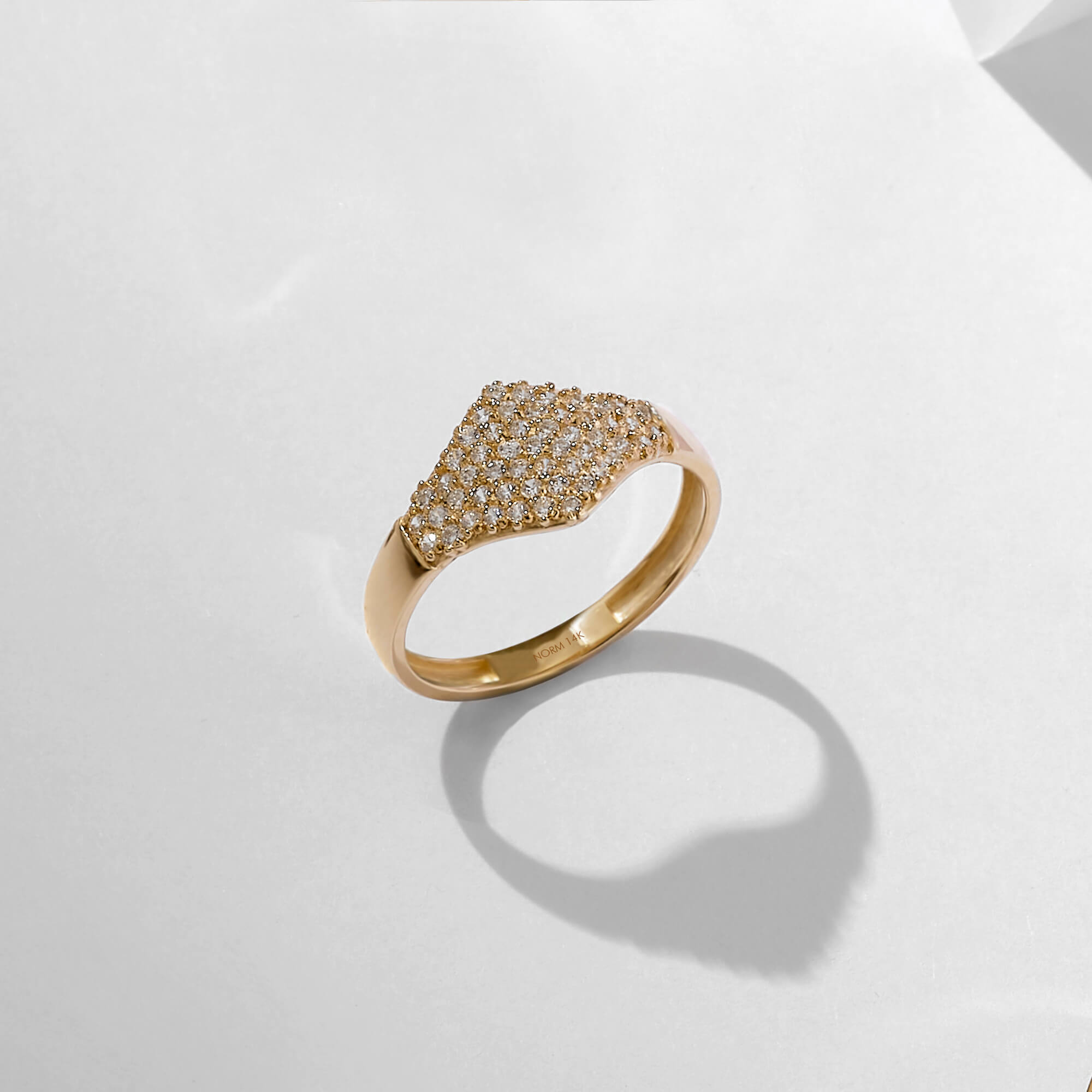 Women's Flat Pave Signet Statement Ring in 14k Real Gold