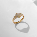 Women's Flat Pave Signet Statement Ring in 14k Real Gold