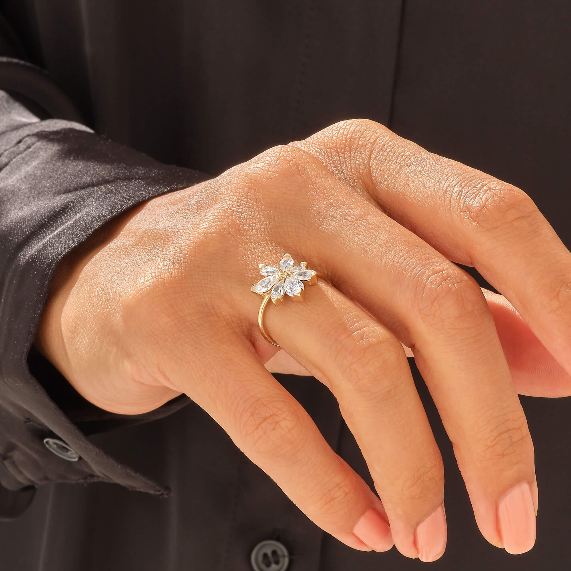 Flower Gemstone Statement Ring in 14k Solid Gold