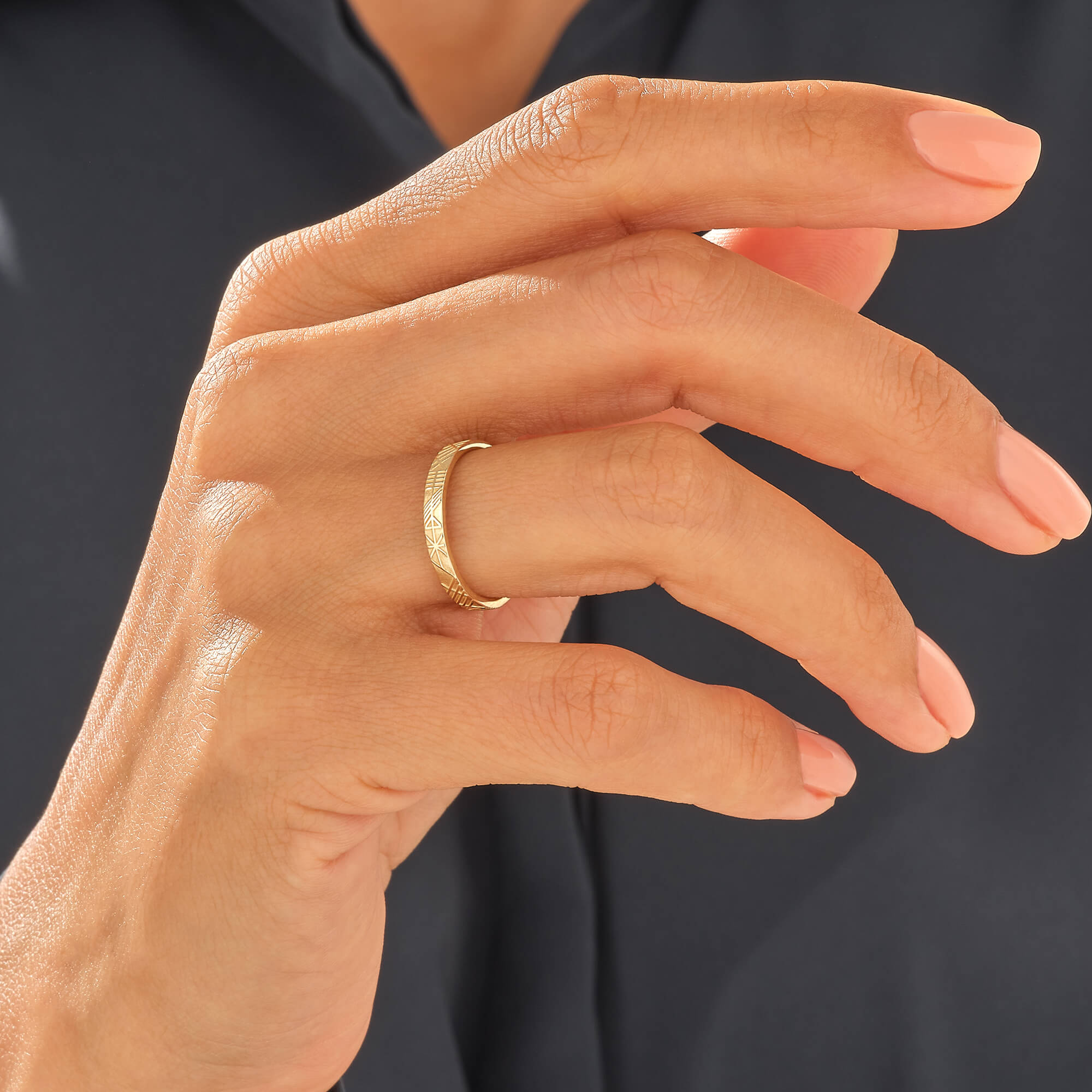 Women's Geometric Band Ring in 14k Solid Yellow Gold