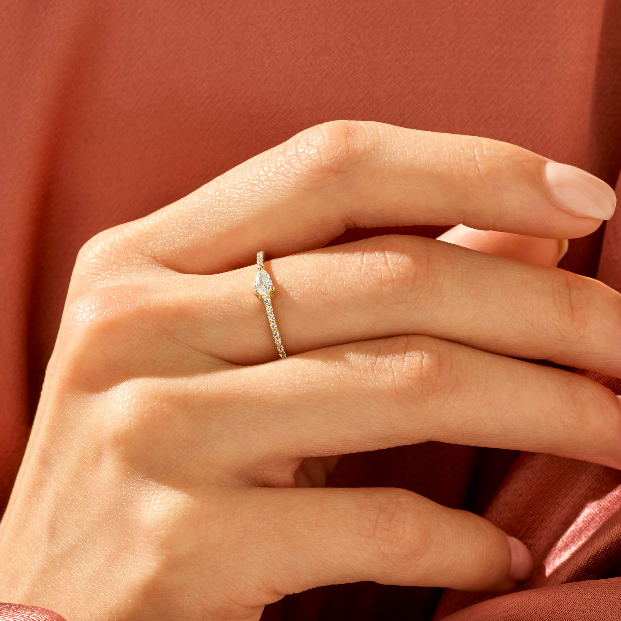 Half Eternity Pear Ring in 14k Solid Yellow Gold