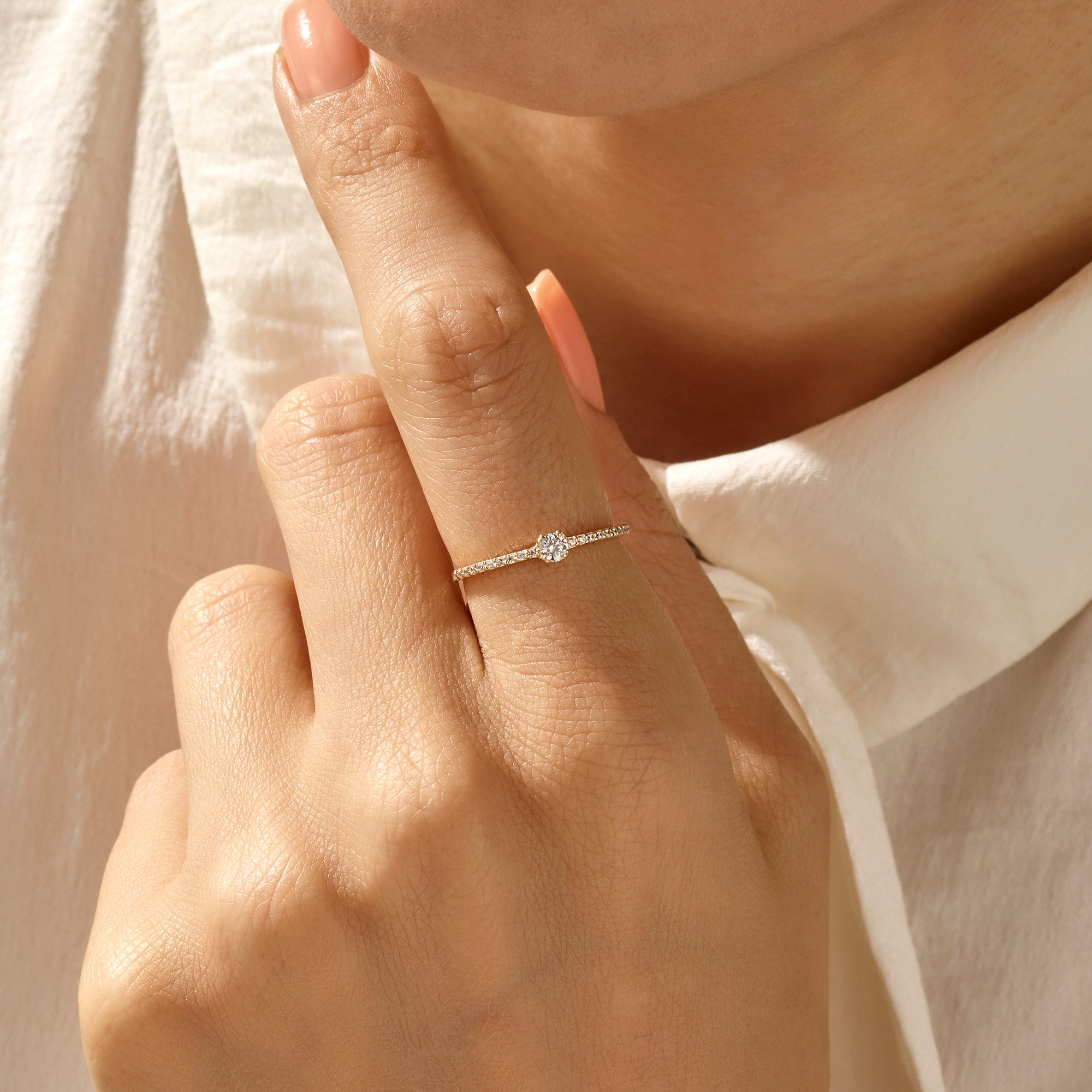 Half Eternity Solitaire Ring in 14k Solid Yellow Gold