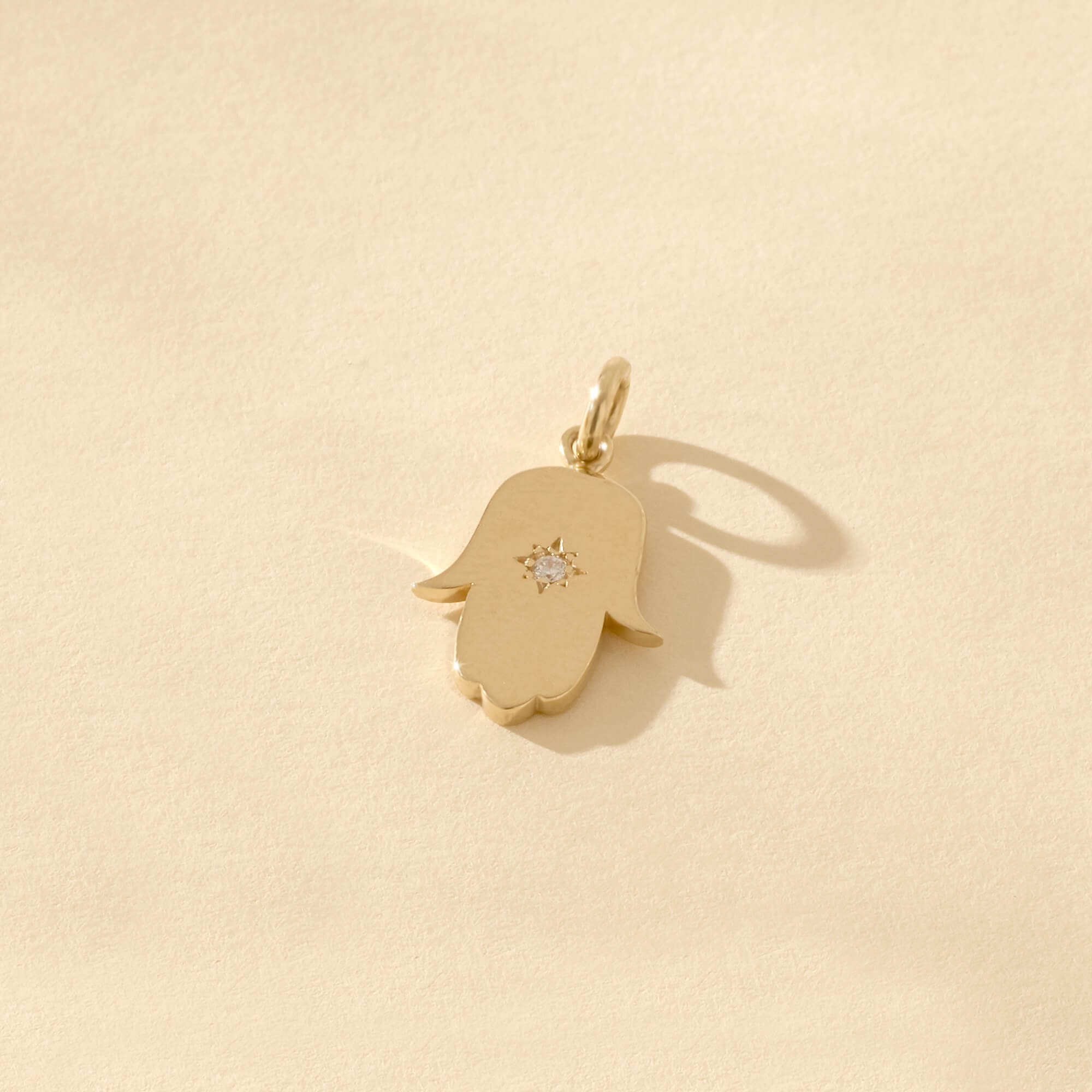 Eye of Protection Hamsa Hand Pendant in 14k Real Yellow Gold