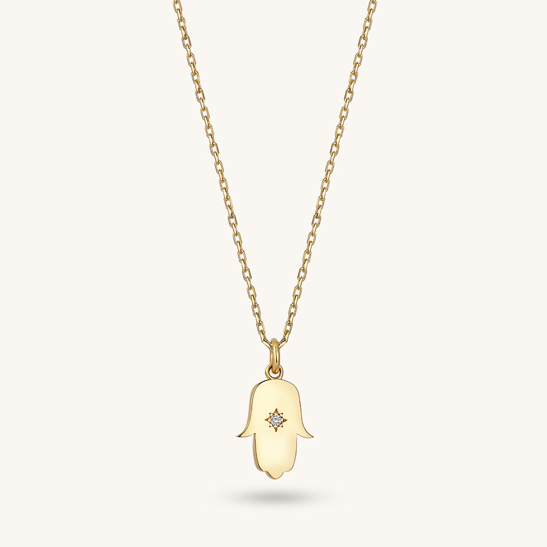 Women's Hamsa Hand Pendant Necklace in 14k Solid Gold